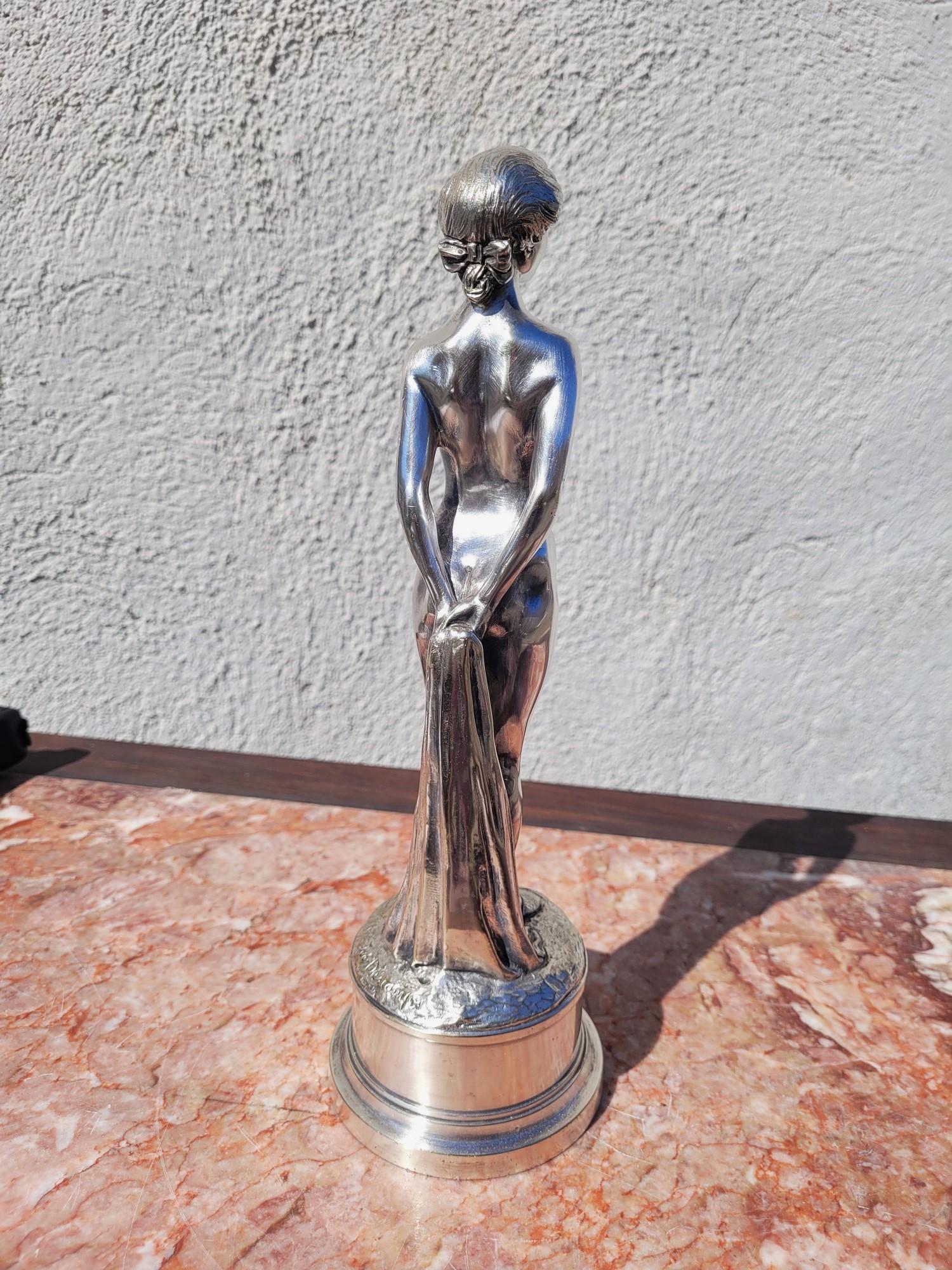 Joé Descomps, Nude Woman, Silver plated Bronze, Art Deco 20th Century For Sale 5