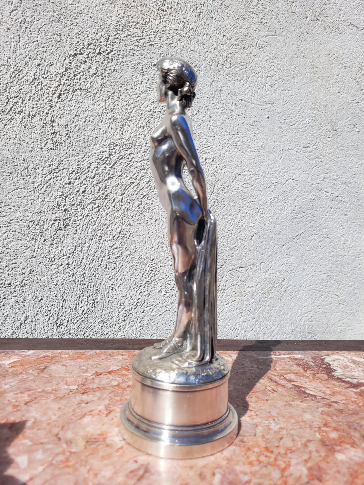 Silvered Joé Descomps, Nude Woman, Silver plated Bronze, Art Deco 20th Century
