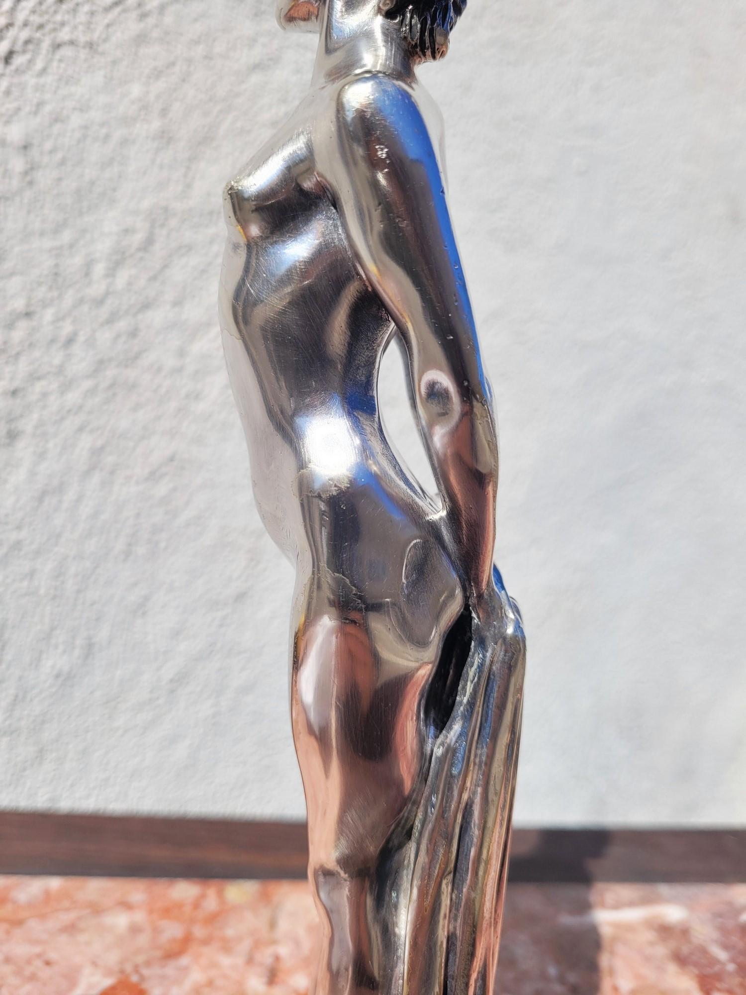 Joé Descomps, Nude Woman, Silver plated Bronze, Art Deco 20th Century For Sale 2