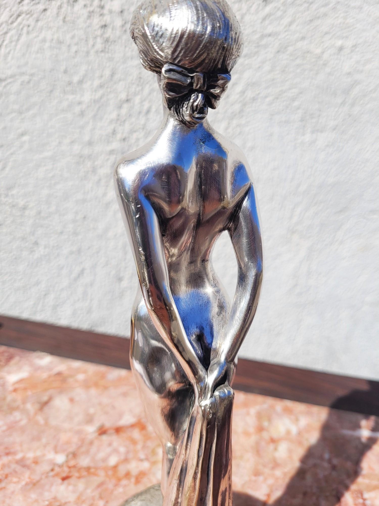 Joé Descomps, Nude Woman, Silver plated Bronze, Art Deco 20th Century For Sale 4
