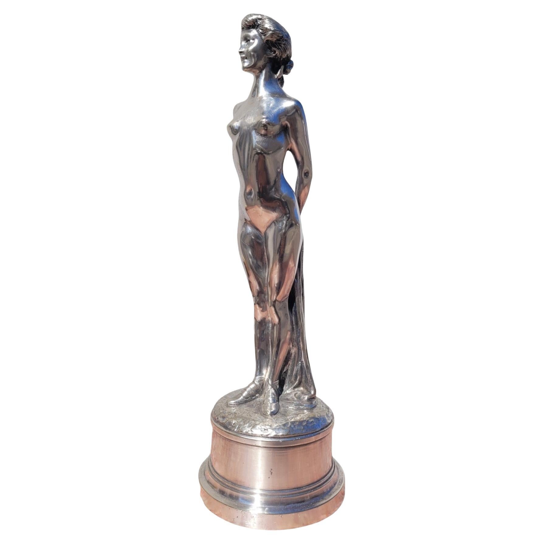 Joé Descomps, Nude Woman, Silver plated Bronze, Art Deco 20th Century For Sale