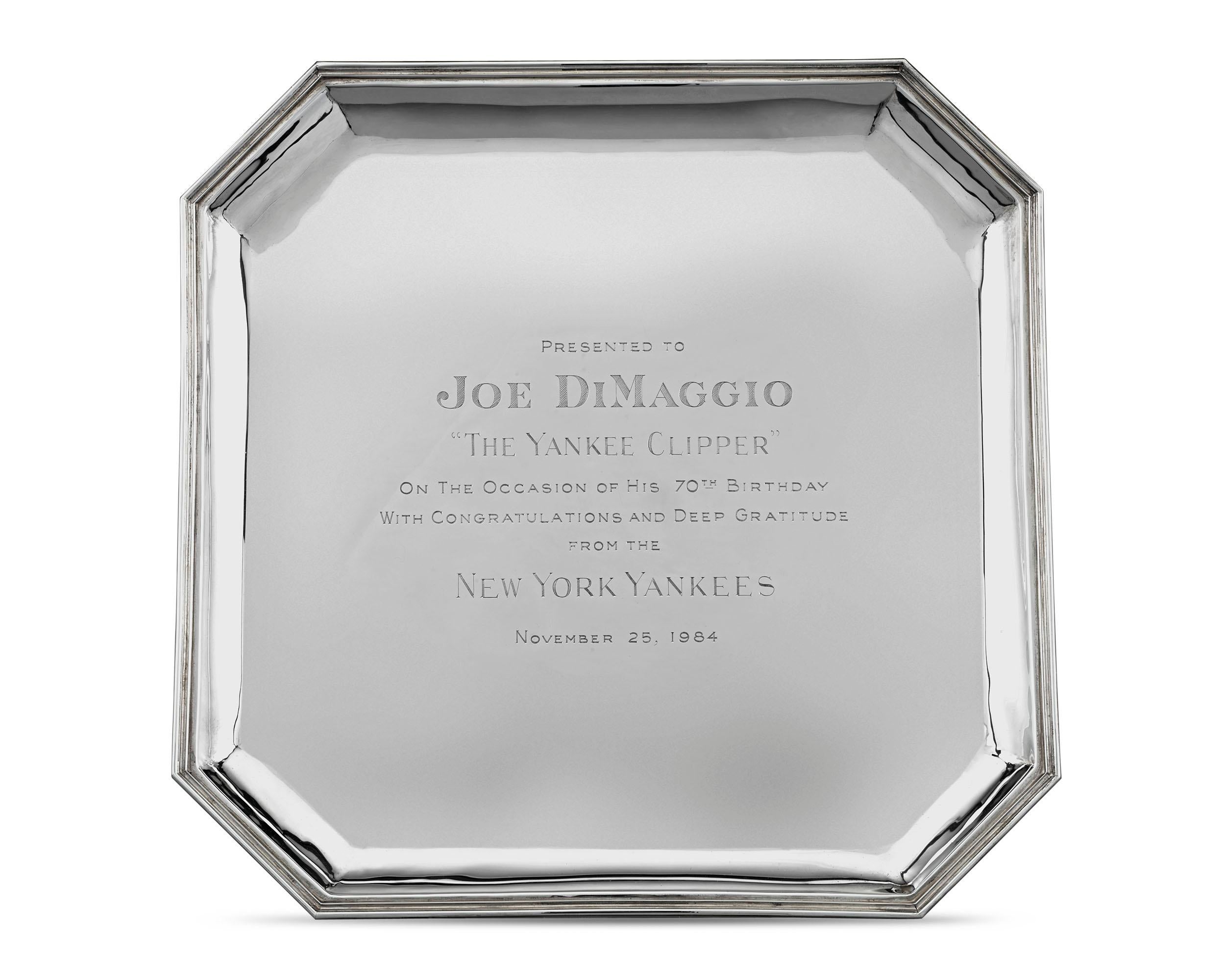 Joe DiMaggio Präsentationstablett aus Silber von Cartier (Französisch) im Angebot