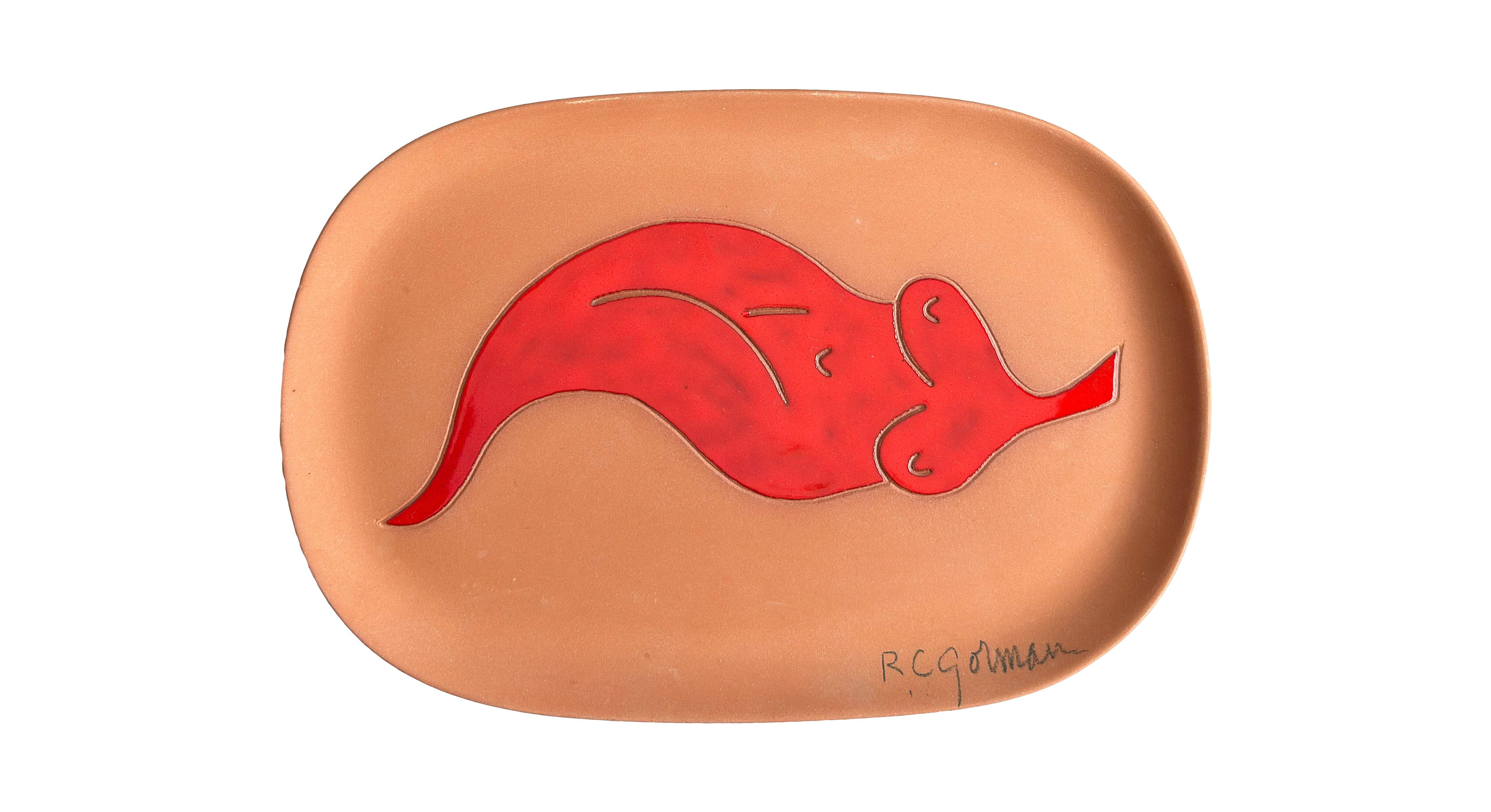 Chili Rojo, Nudefarbene Volkskunst-Keramikschale von RC Gorman