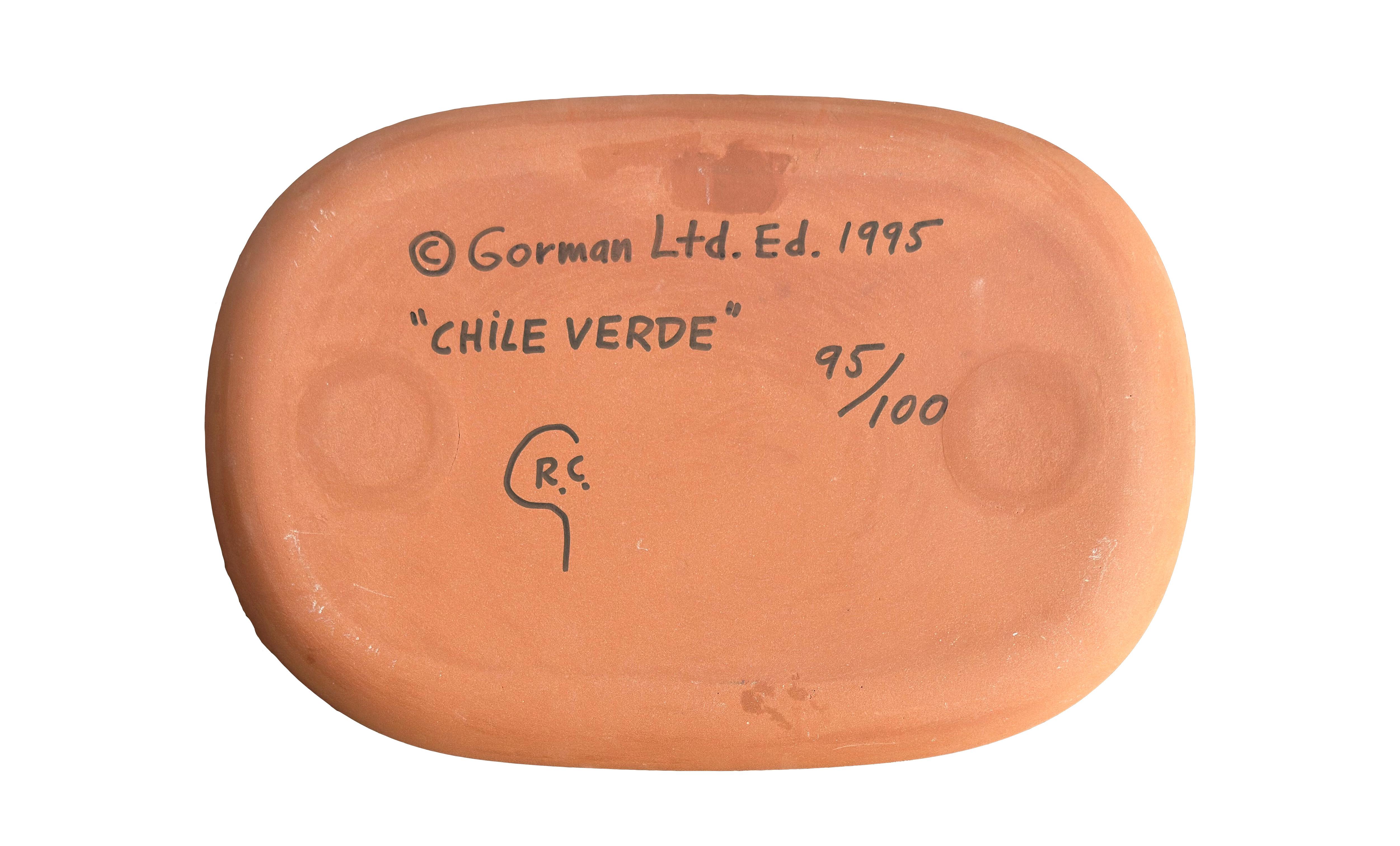 Chili Verde, Nudefarbene Volkskunst-Keramikschale von RC Gorman im Angebot 1