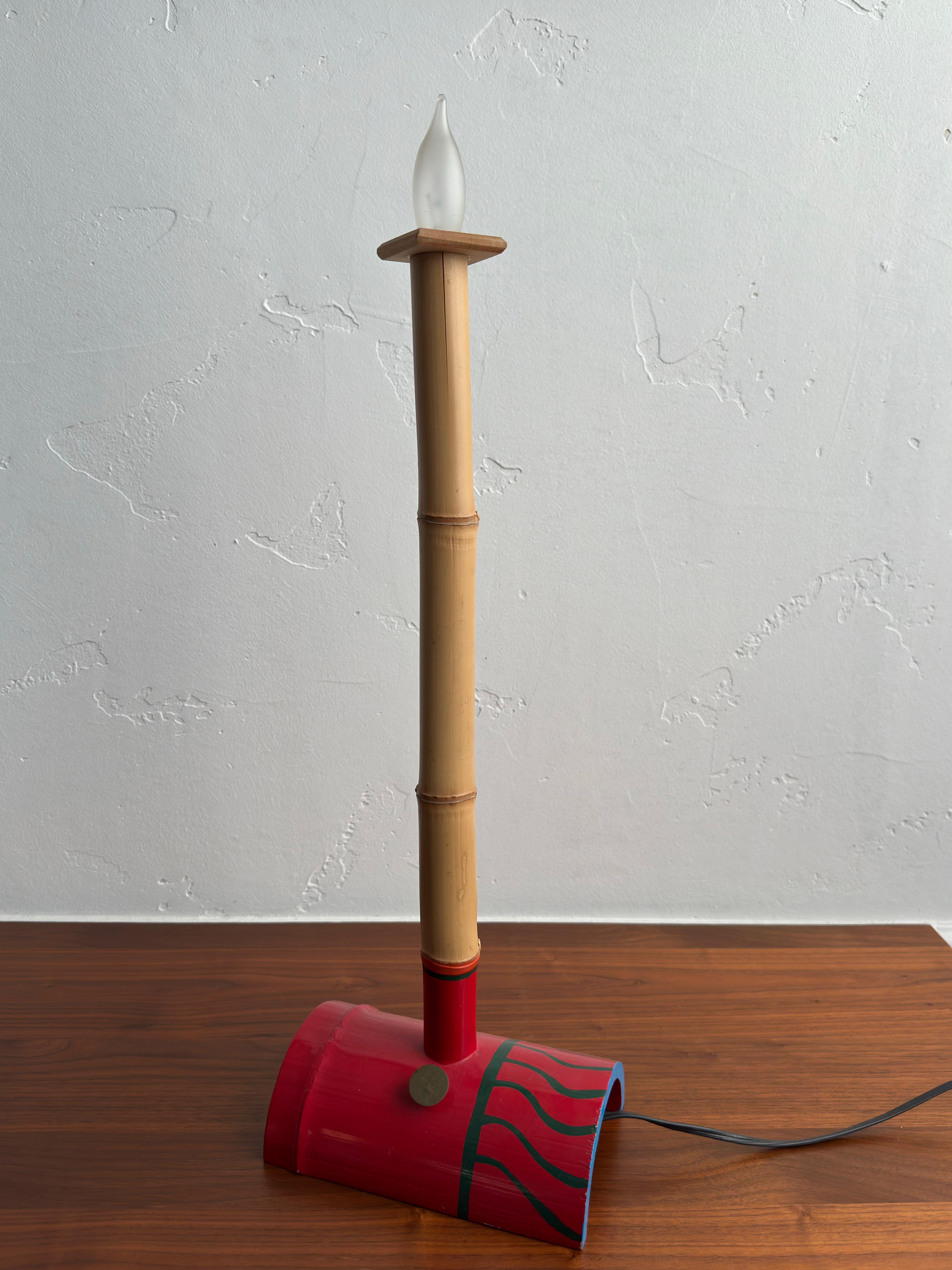 Flame on Bamboo, Found Objects Dadaist Lamp Sculpture by Garry Bennett For Sale 1