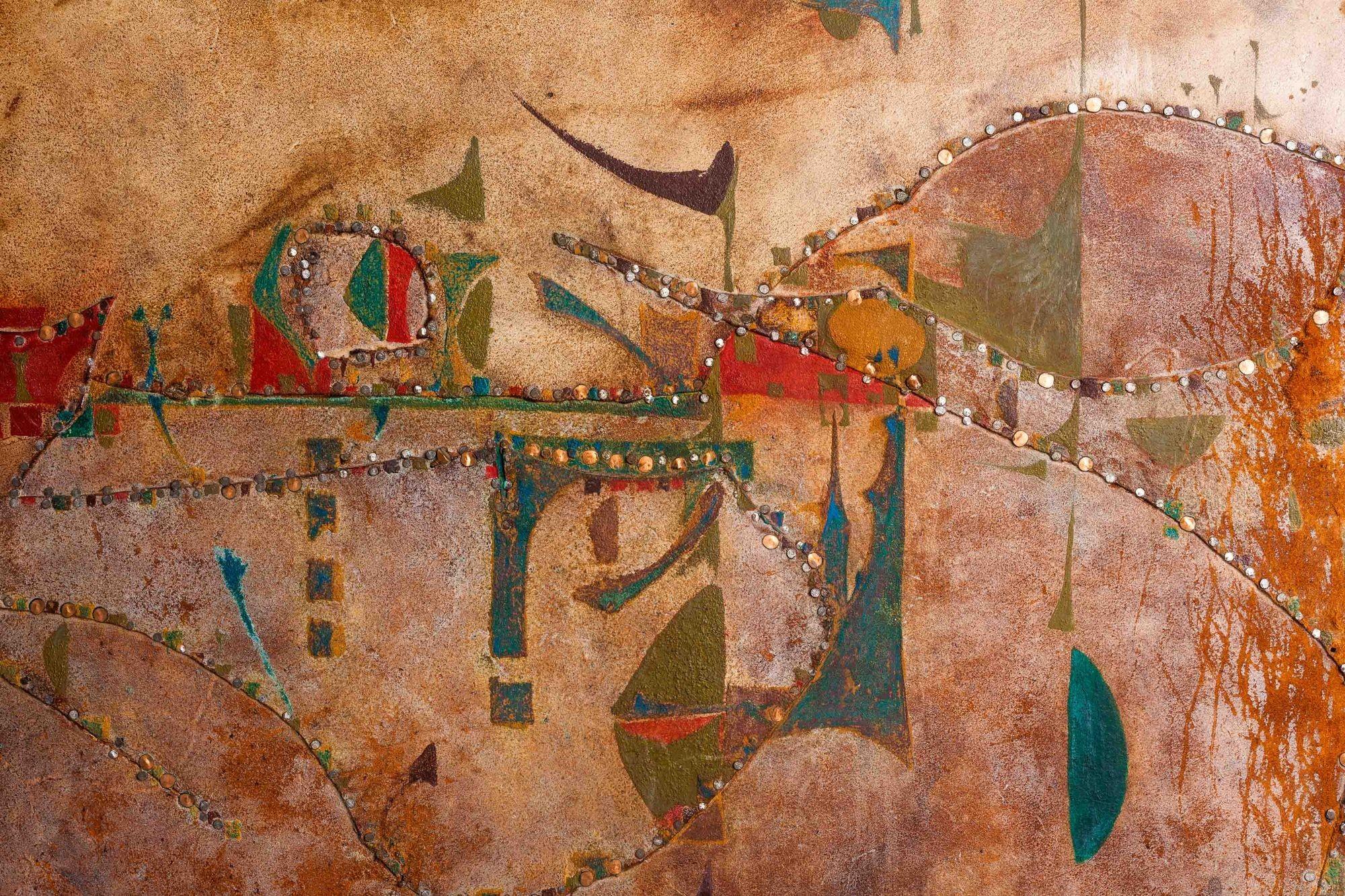 Mid-Century Modern Joe Downing Mixed Media Rawhide Painting