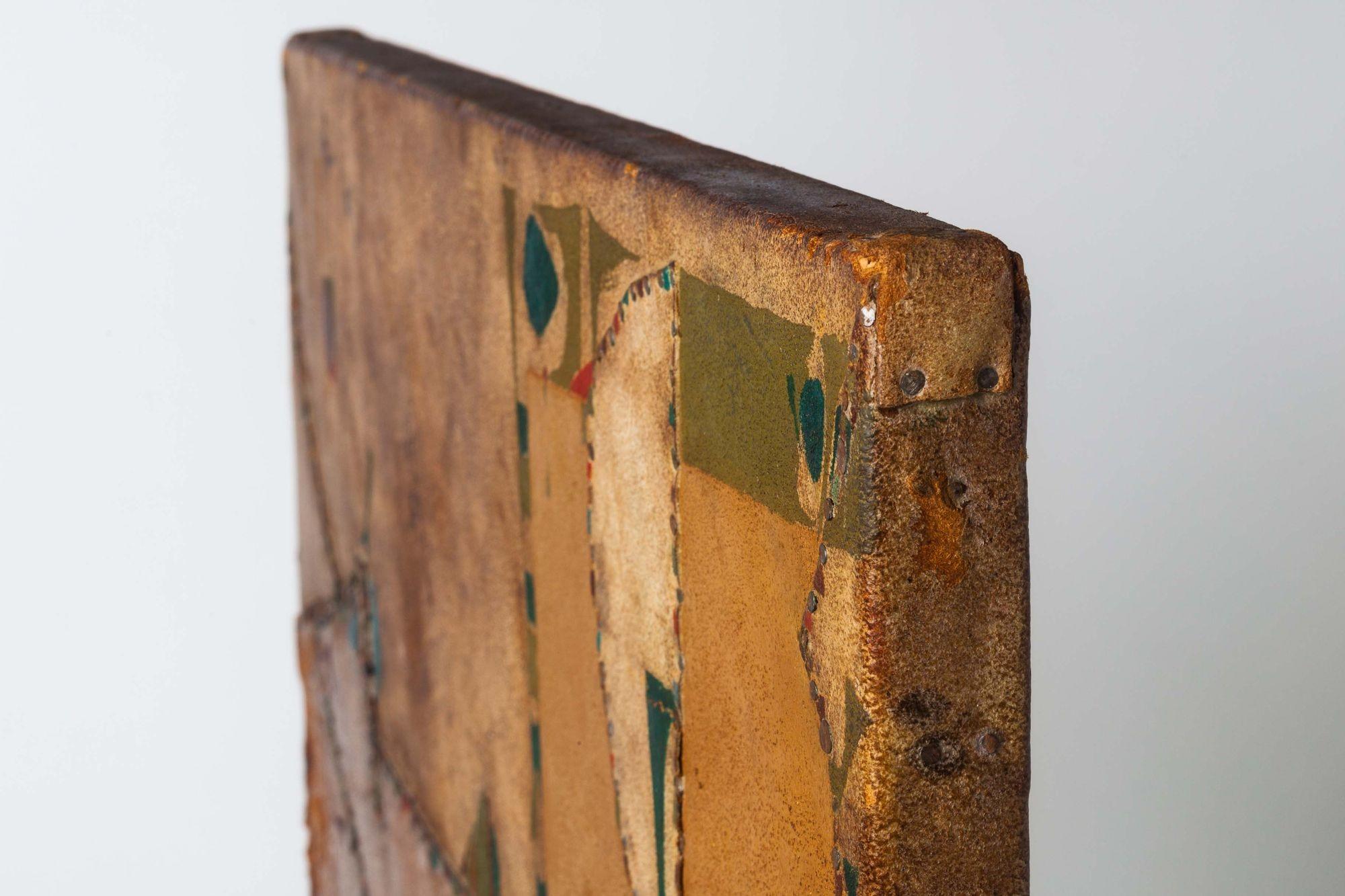 Hand-Painted Joe Downing Mixed Media Rawhide Painting