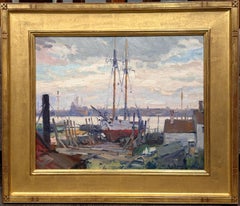 Joe Duncan Gleason - Oil Painting, Marina Scene in Fairhaven, Massachusetts