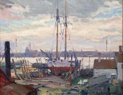 Fairhaven Massachusetts Drydock Oil Painting Martime New England Art