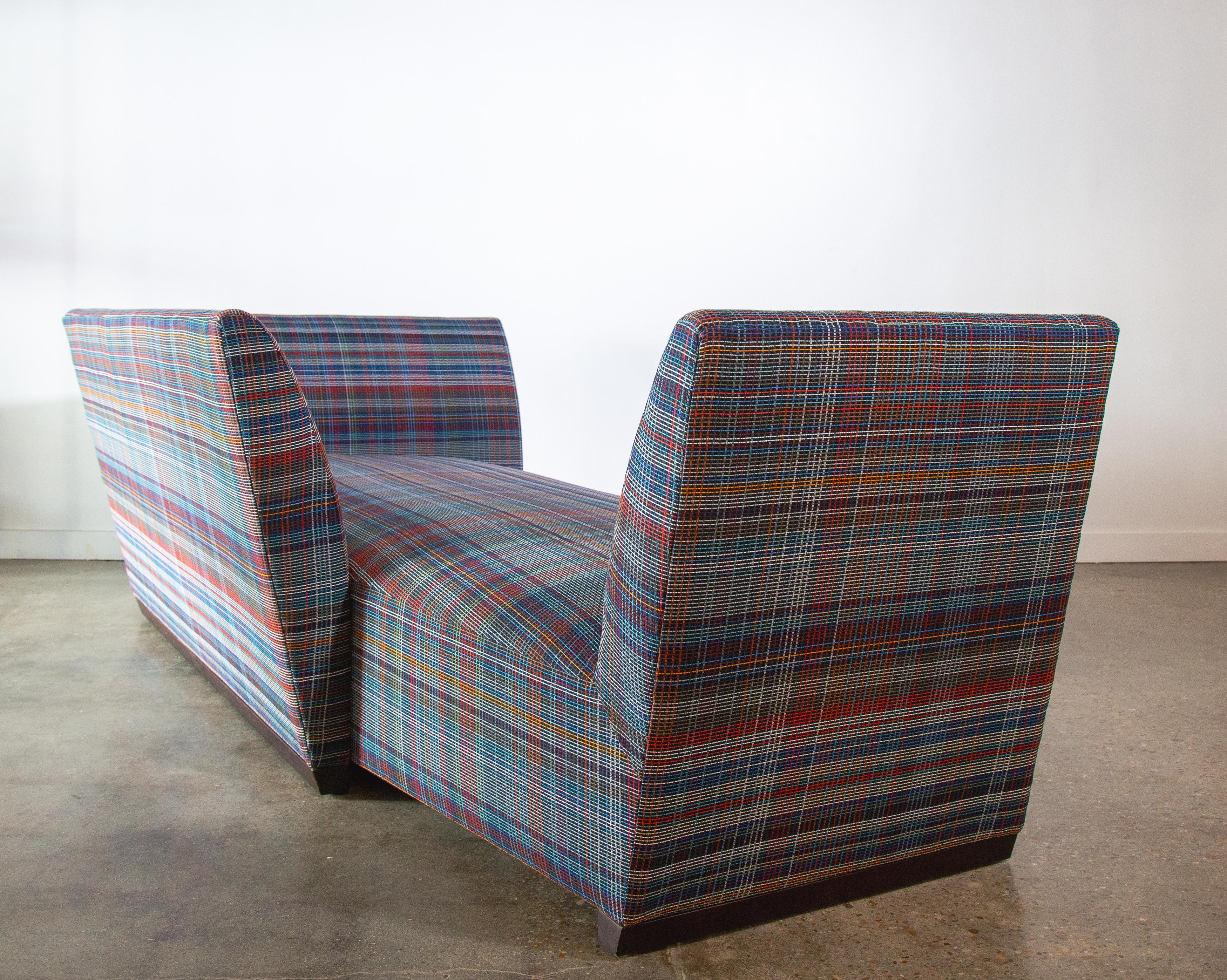 Joe D'Urso Island Sofa for Donghia Knoll Plaidtastic Fabric tete-a-tete chaise For Sale 2