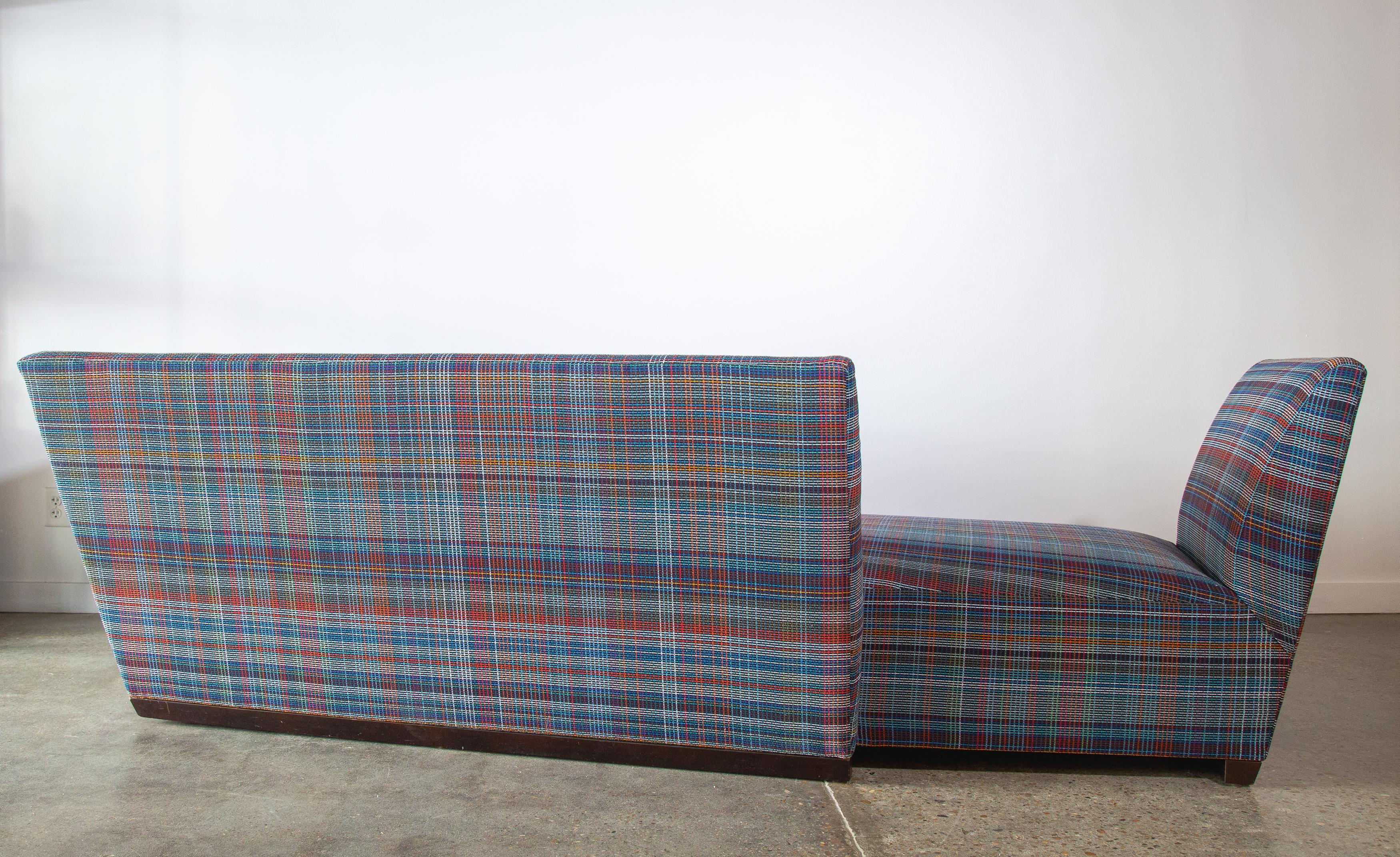 Joe D'Urso Island Sofa for Donghia Knoll Plaidtastic Fabric tete-a-tete chaise For Sale 3