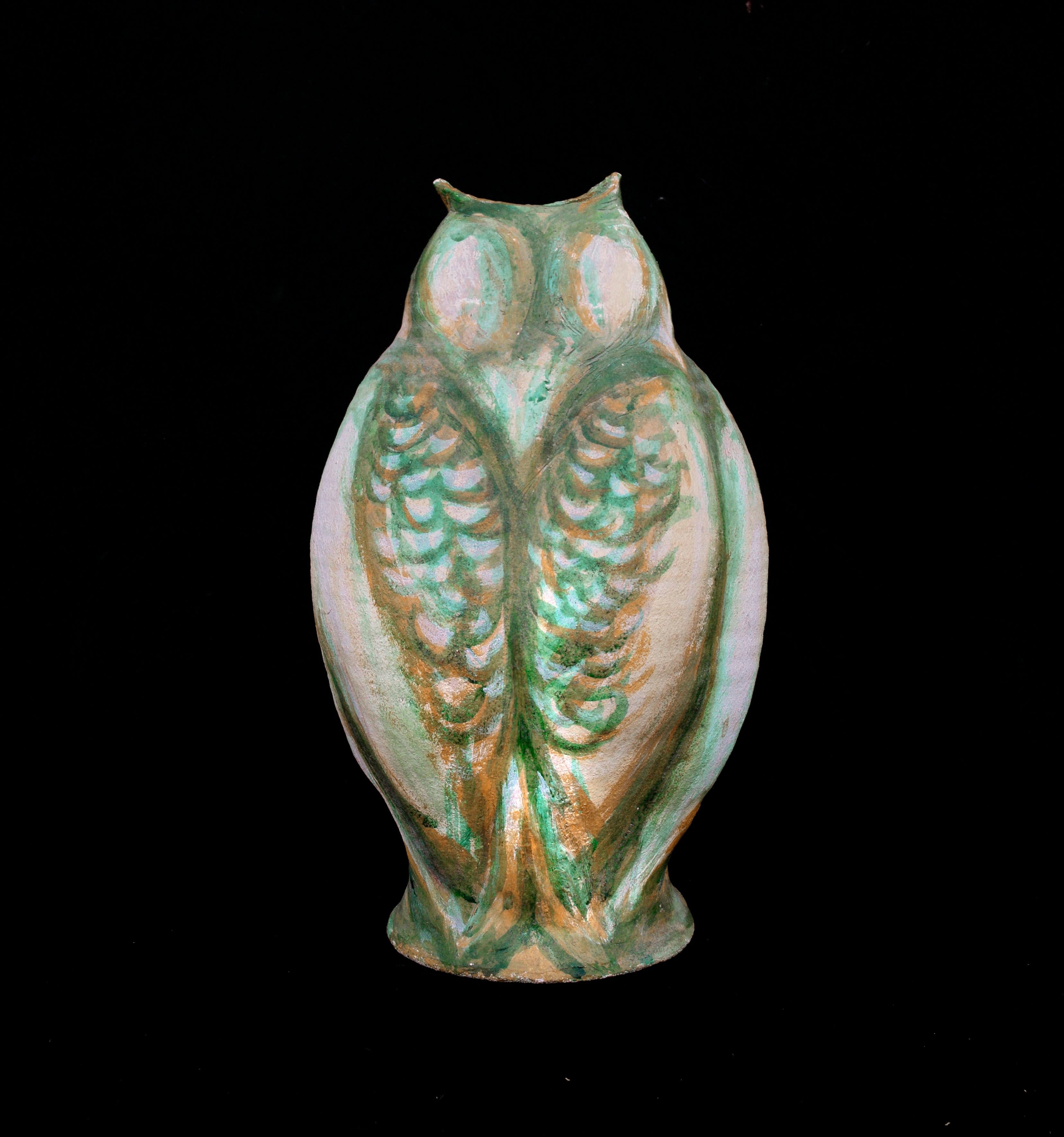 Green Owl Jar by Joseph Funk - Sculpture by Joe Funk