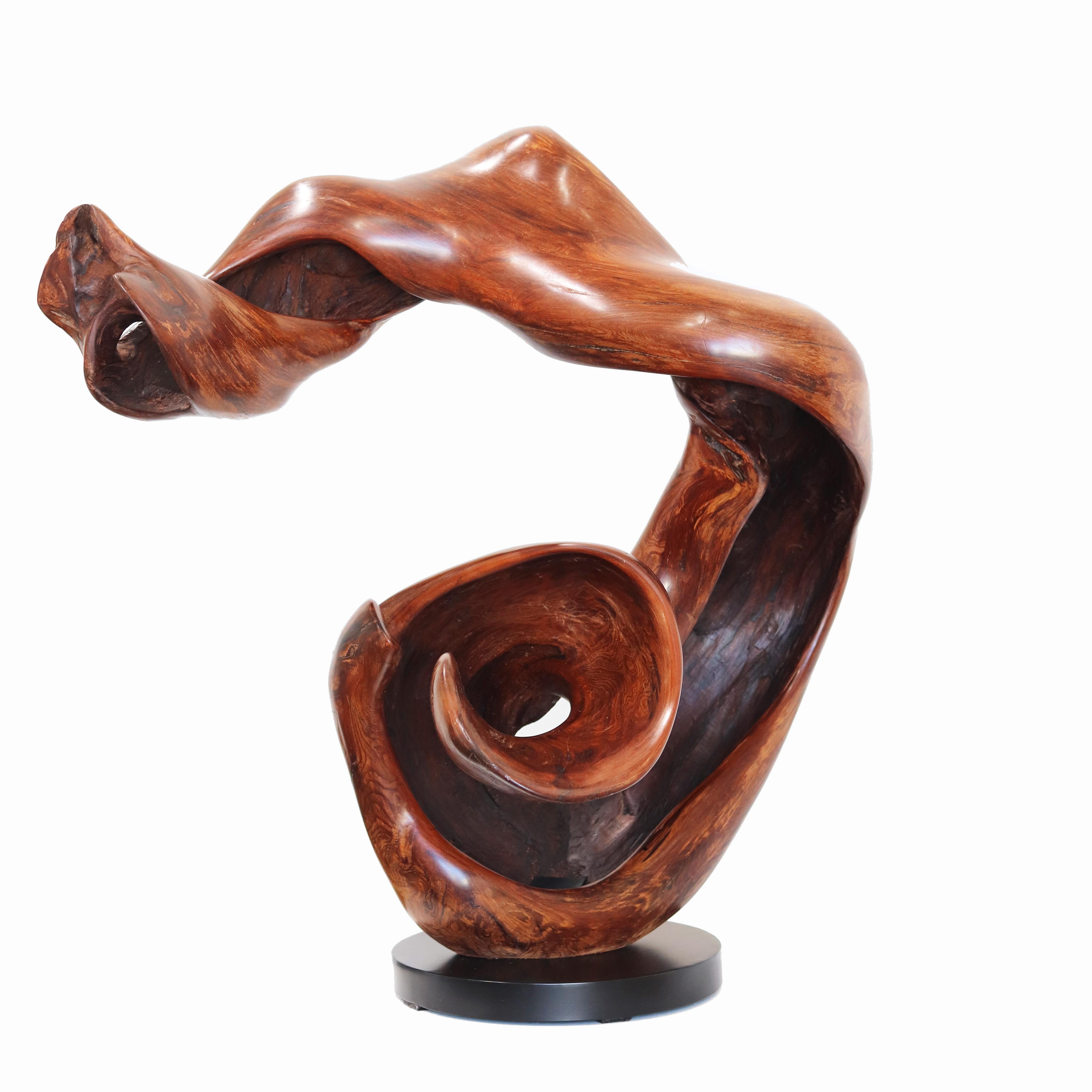Boundless - Grande sculpture originale en bois rouge organique en spirale 