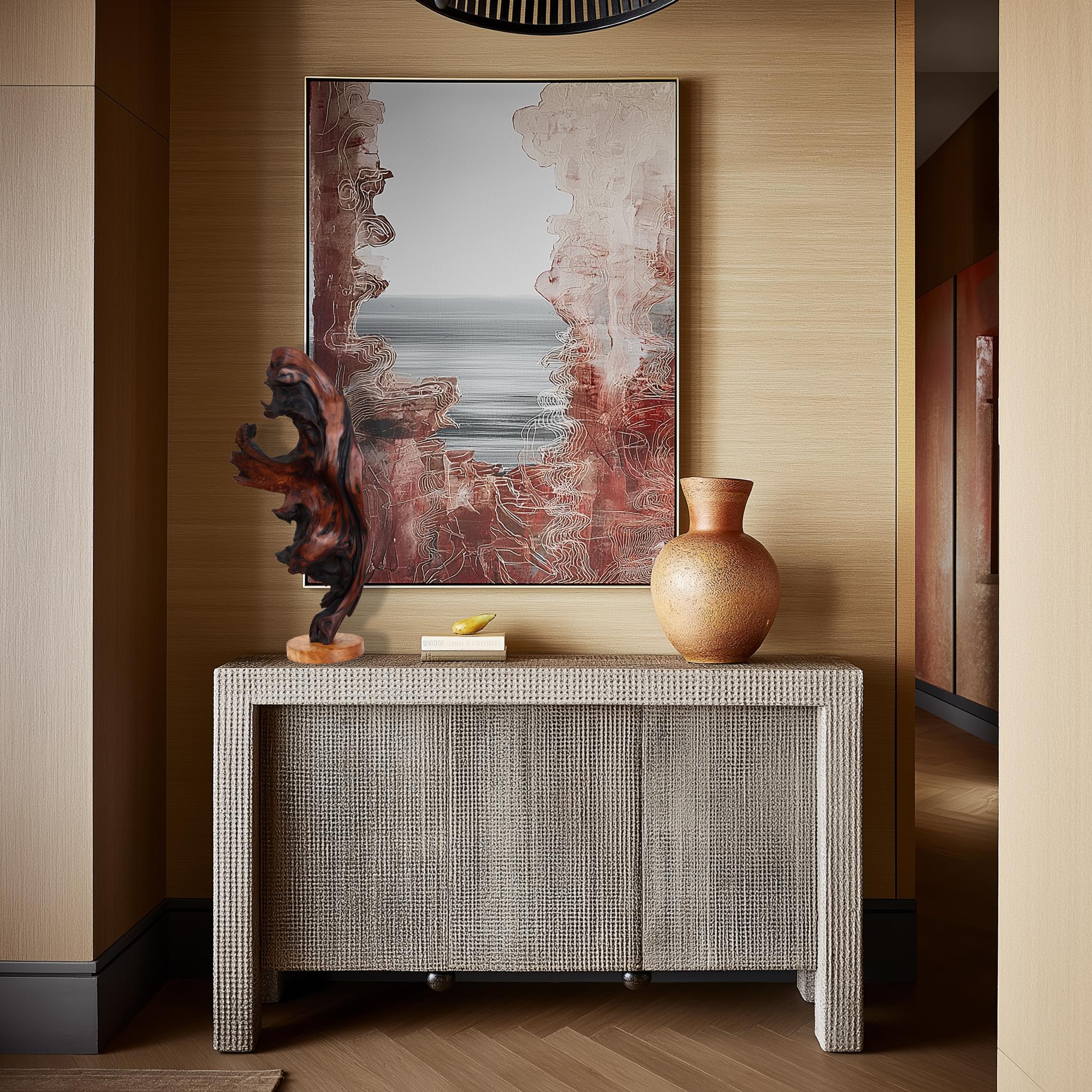 Deep Roots - Sculpture abstraite organique élégante et originale en séquoia avec base en érable - Abstrait Mixed Media Art par Joe Garnero