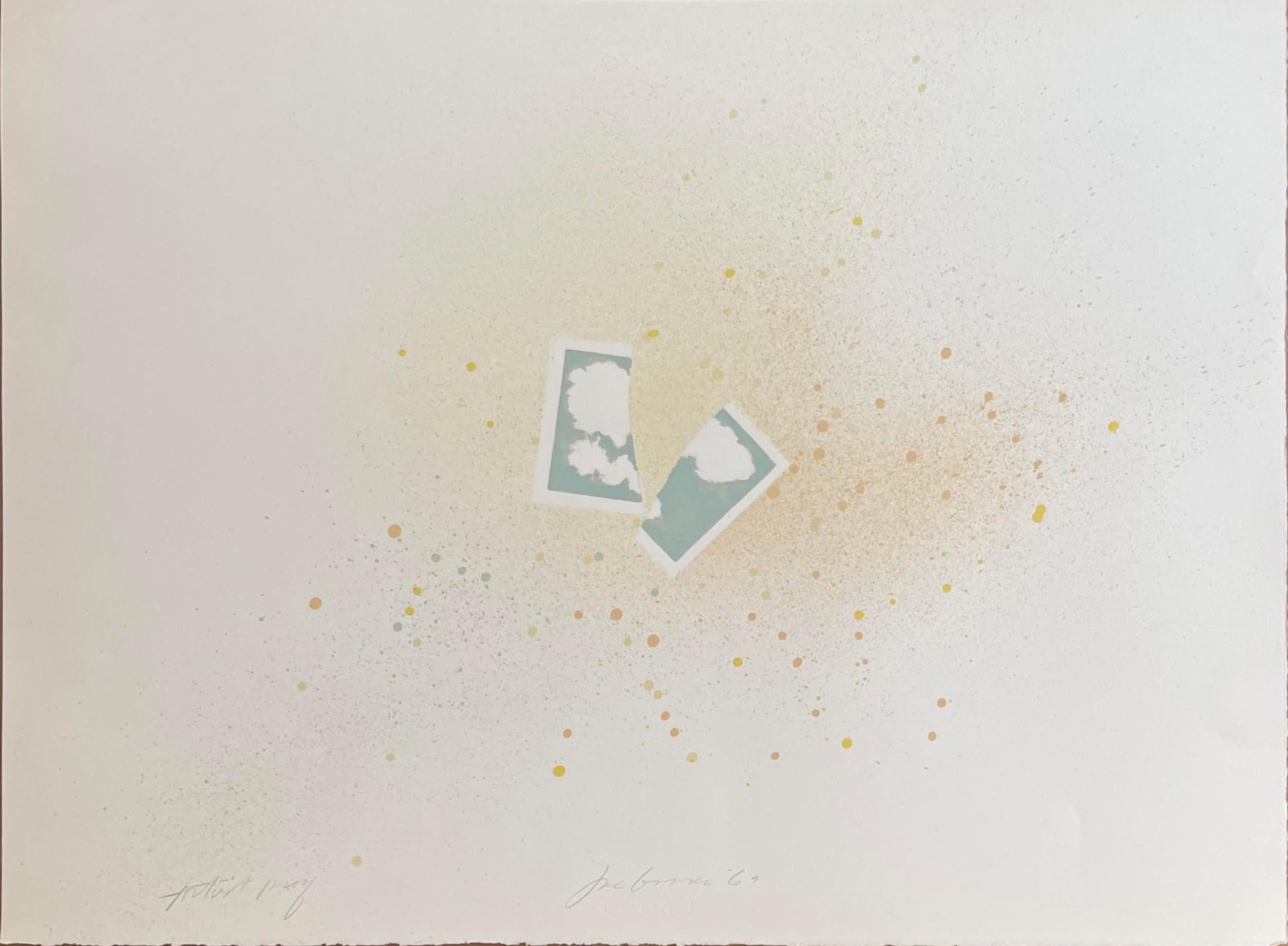 Joe Goode
Floating Cards - Part IV, 1969
Lithograph on Arches paper with two deckled edges. 
Hand signed, dated and annotated Artists Proof on the lower front
22 1/4 × 29 4/5 inches
Unframed
Part of Joe Goode's five part 1960s series "Floating