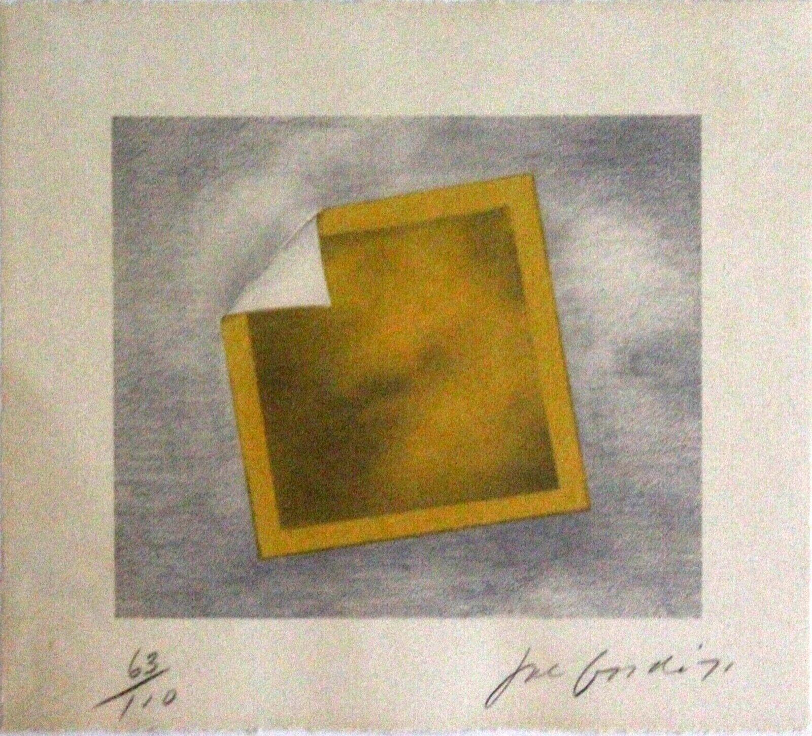We are in Michigan offering this cerebral limited edition Untitled 1971 lithograph depicting a yellow folded photo, signed in pencil on the bottom right by Joe Goode, with an annotation of 63/110. Dimensions: 14.25
