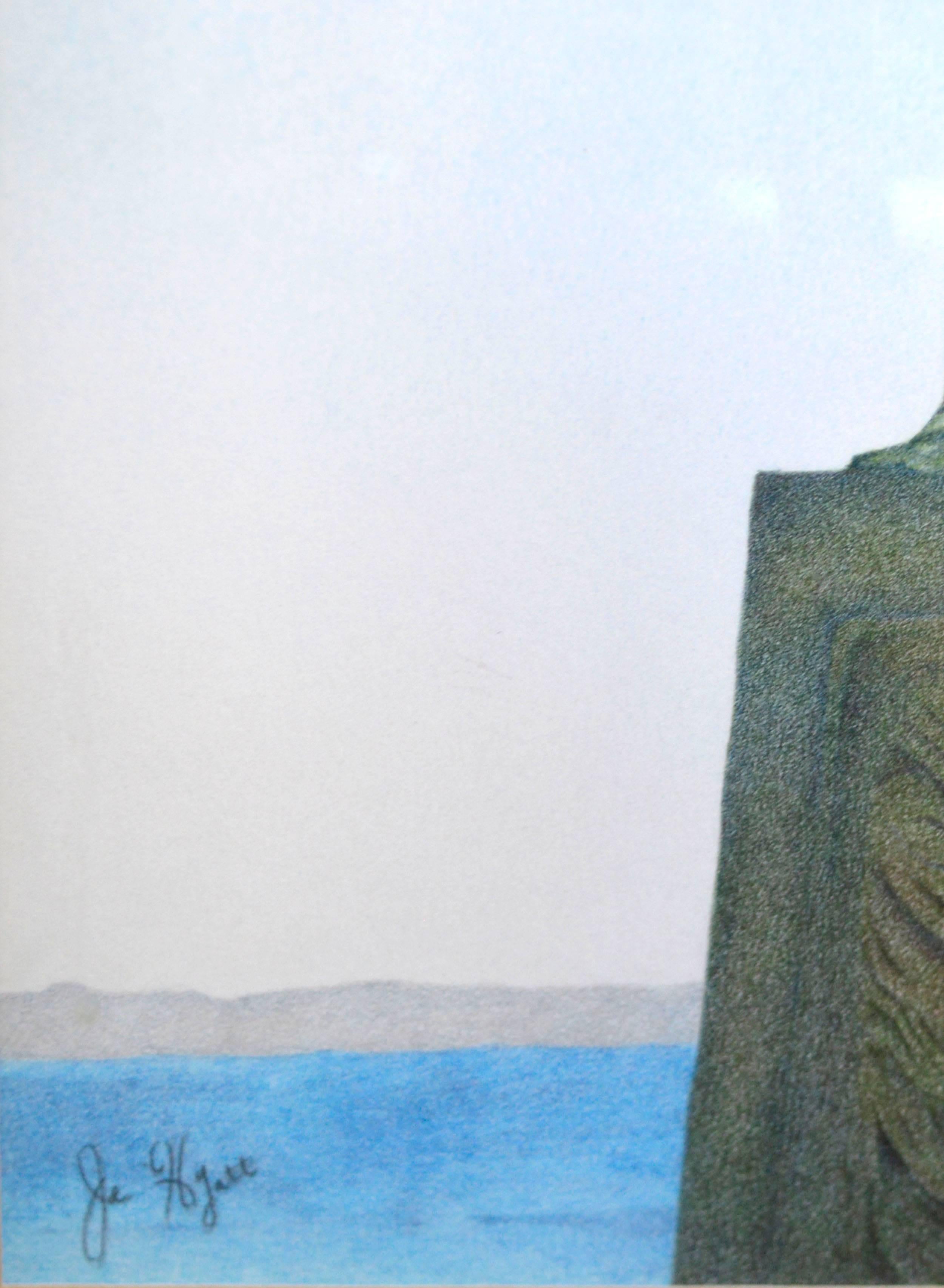 To Honor Surfing at Steamer Lane - Blue Figurative Painting by Joe Hyatt