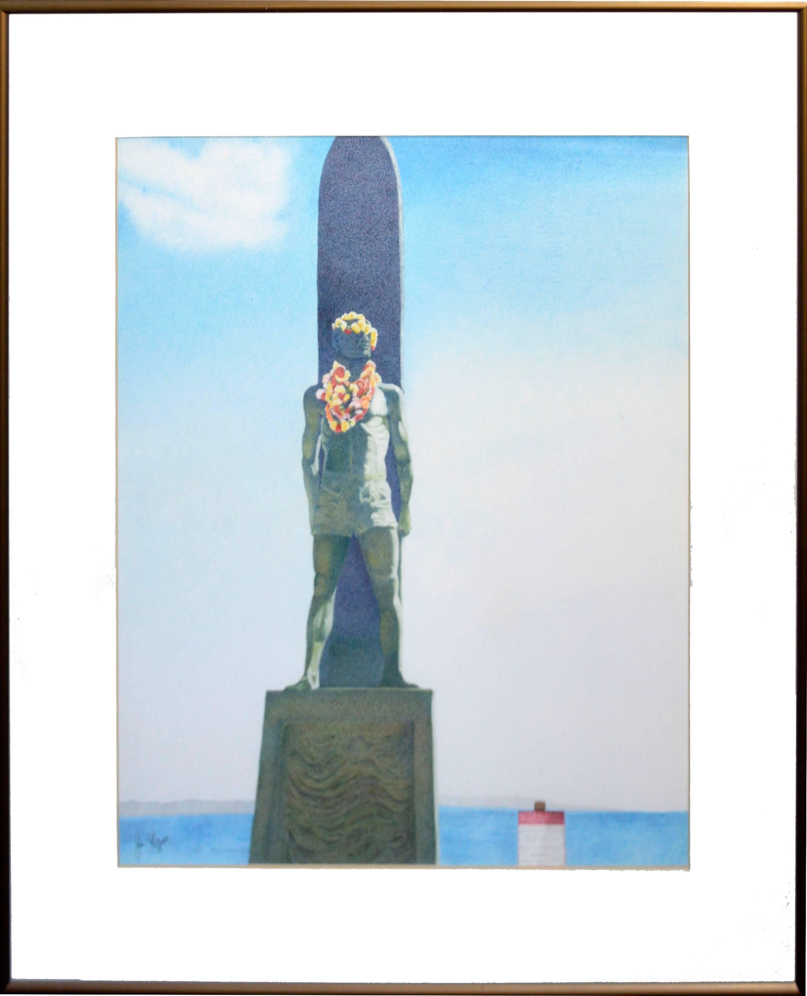 Joe Hyatt Figurative Painting - To Honor Surfing at Steamer Lane