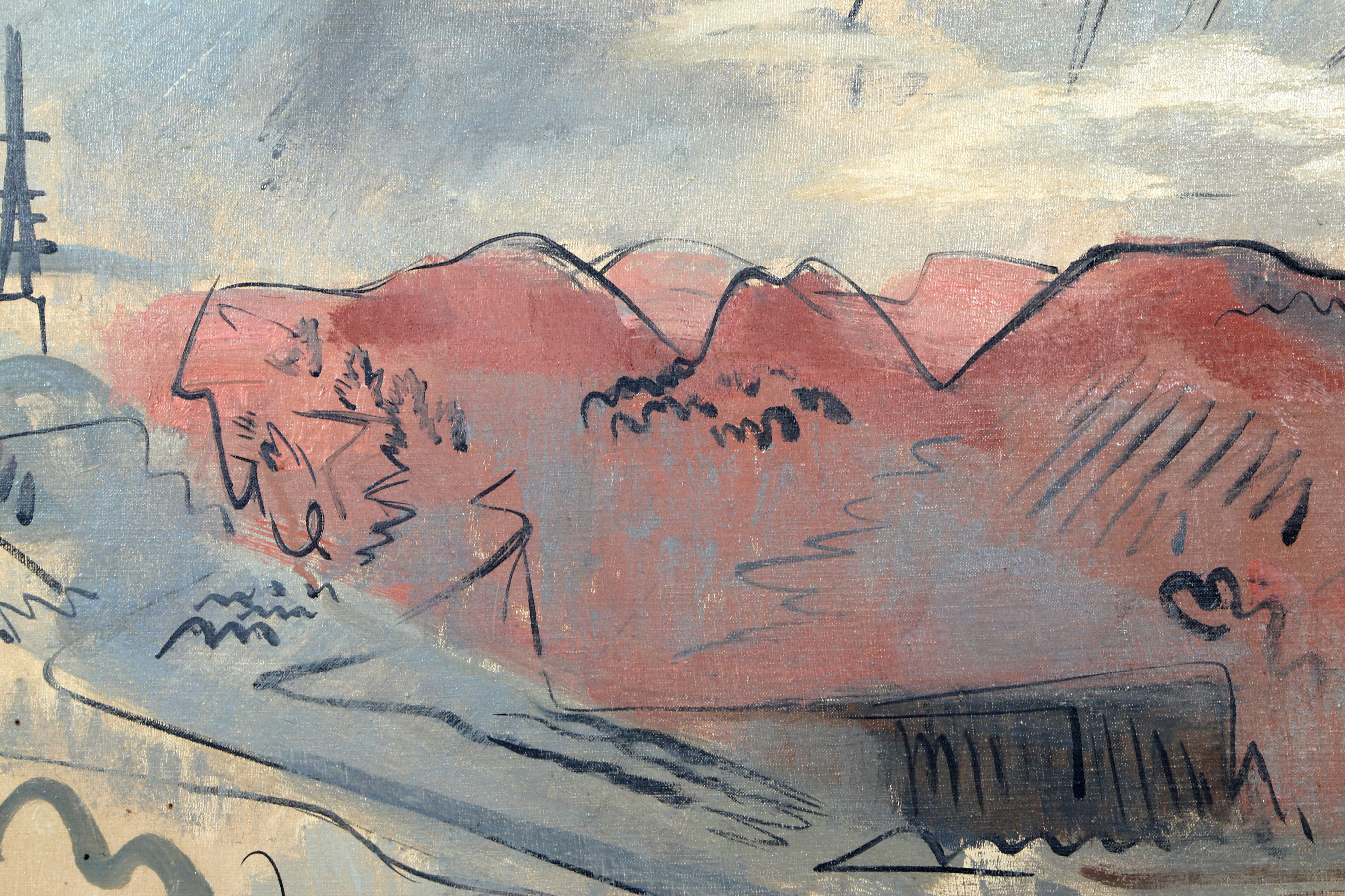 Paysage moderne, peinture abstraite à l'huile sur toile de Joe Jones en vente 1