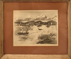 "Fishing Village" Joe Jones, Mid-Century, American Life, Small Town Scene