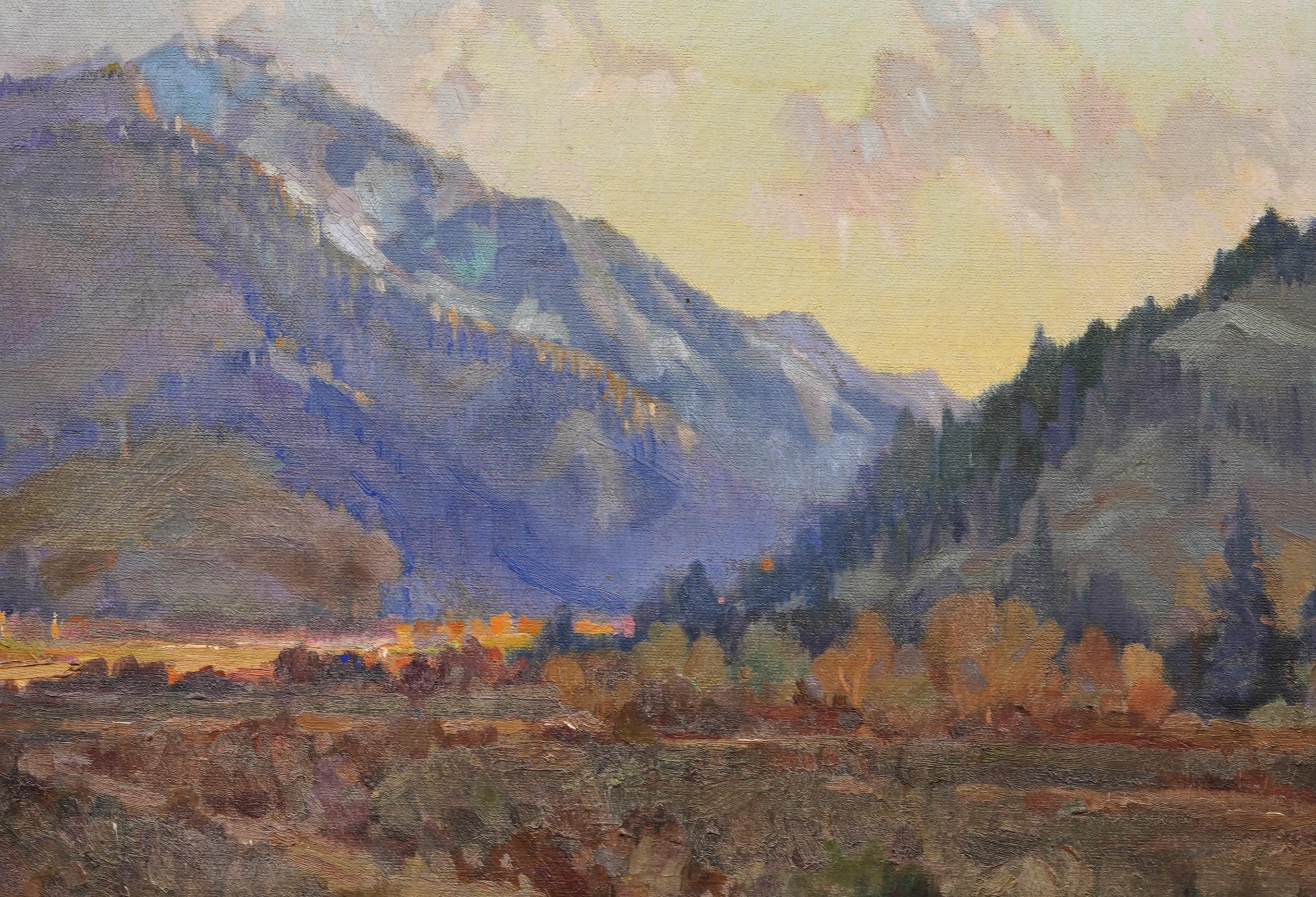 Raro y finamente pintado impresionista americano temprano  Pintura al óleo de Joe (Joseph) Franklin De Yong (1894 - 1975).  Enmarcado.  Óleo sobre lienzo.  Firmado.  Tamaño de la imagen, 13H por 15L.