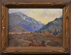 "Wolf Canyon Wyoming" Peinture à l'huile impressionniste ancienne avec coucher de soleil