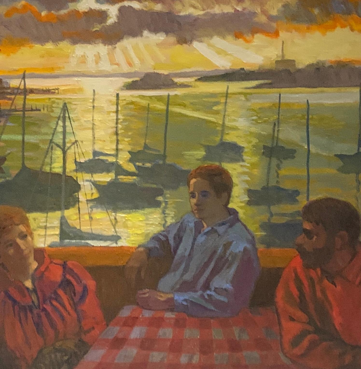 Balcony - Brown Figurative Painting by Joe Lasker