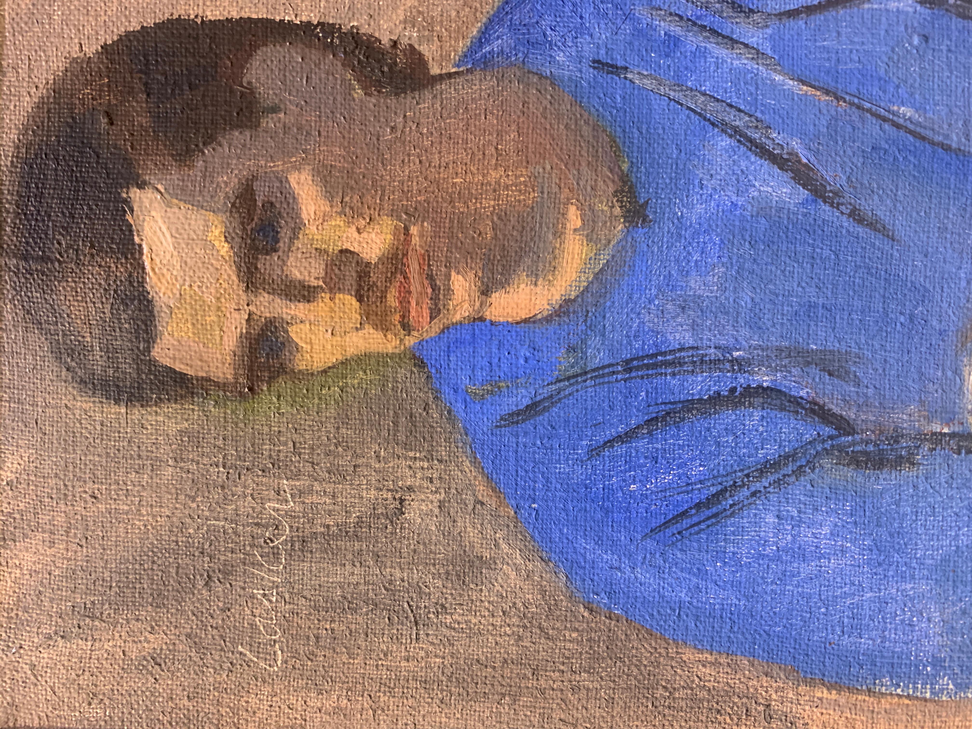 Baffi - Portrait Painting Marrone di Joe Lasker