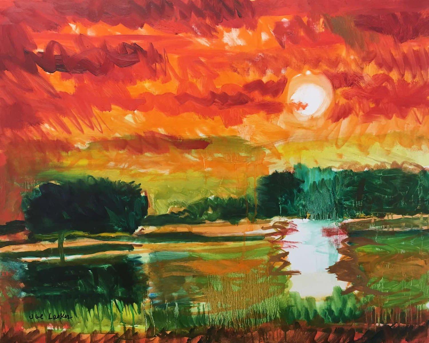 Joe Lasker Landscape Painting - Red Sky