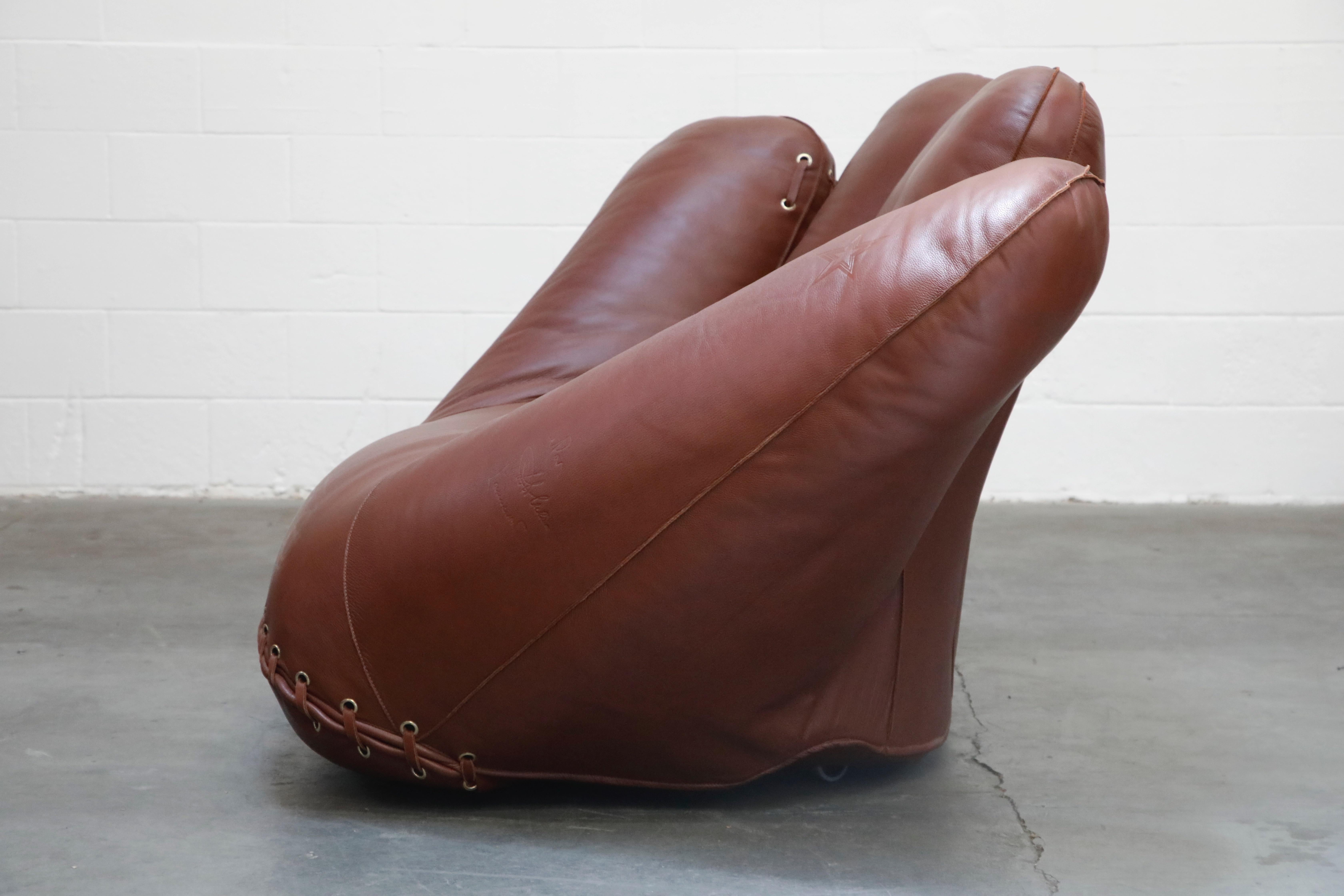 'Joe' Leather Lounge Chairs by De Pas, D’Urbino, Lomazzi for Poltronova, Signed 4
