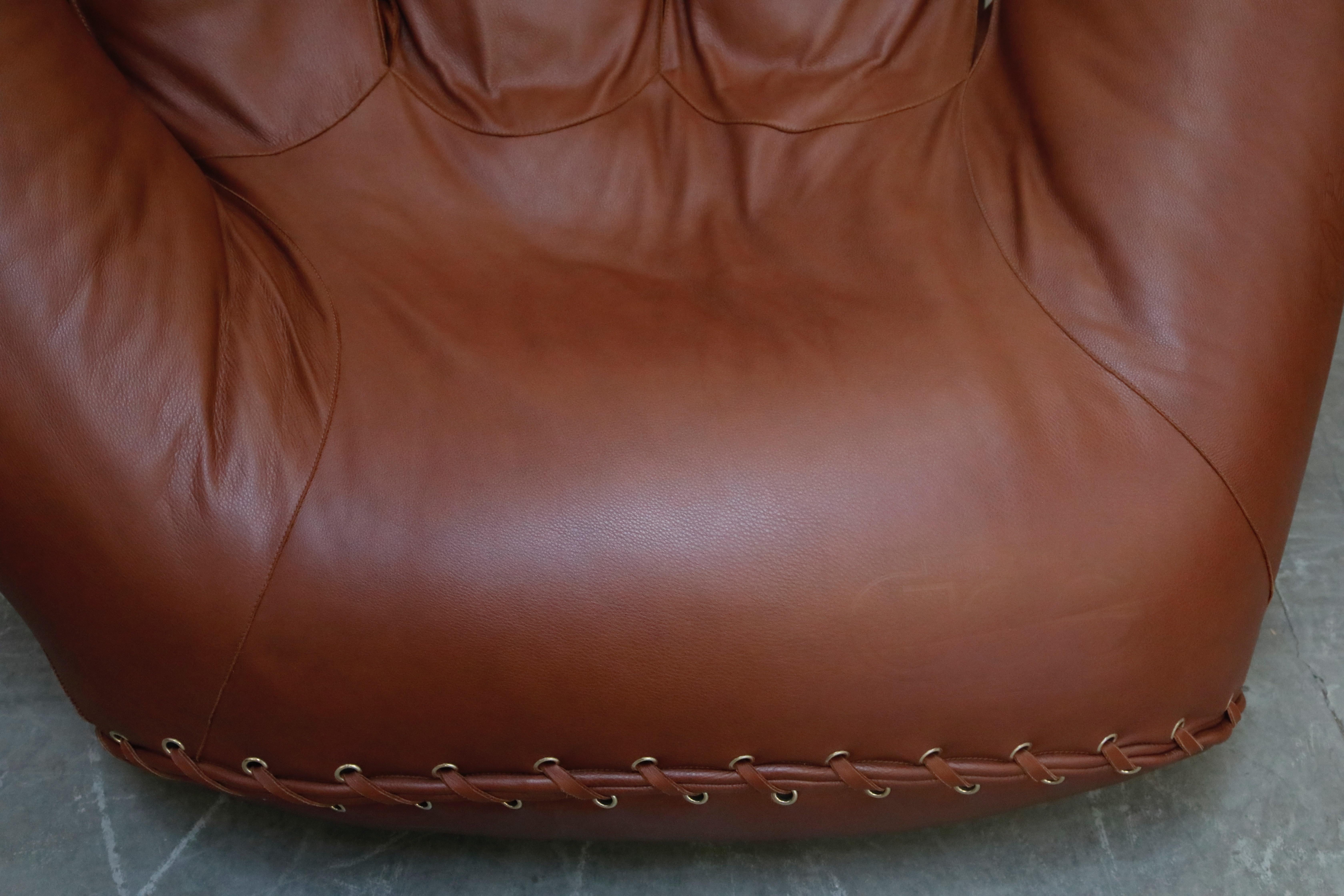 'Joe' Leather Lounge Chairs by De Pas, D’Urbino, Lomazzi for Poltronova, Signed 7