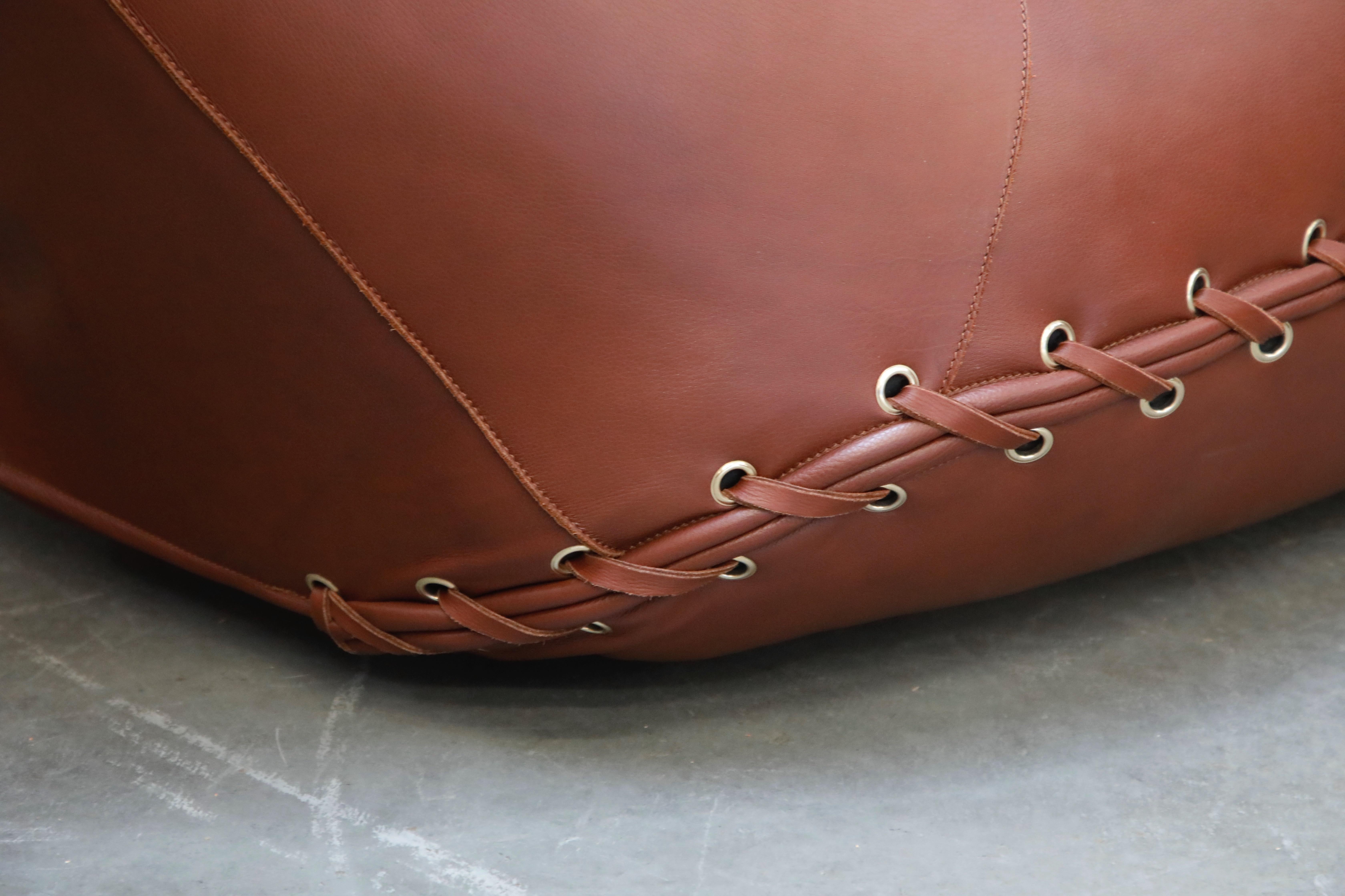 'Joe' Leather Lounge Chairs by De Pas, D’Urbino, Lomazzi for Poltronova, Signed 9