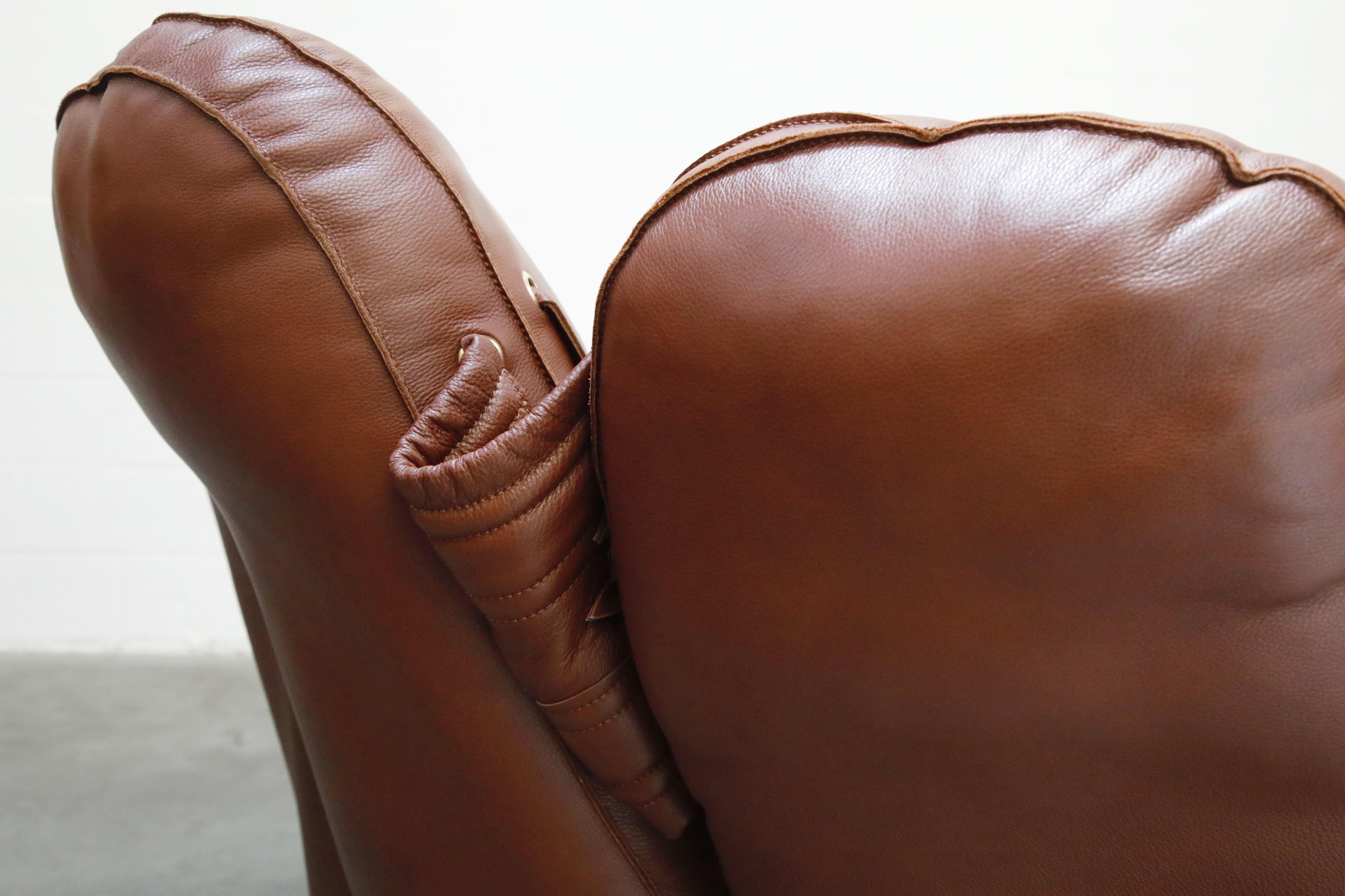 'Joe' Leather Lounge Chairs by De Pas, D’Urbino, Lomazzi for Poltronova, Signed 10