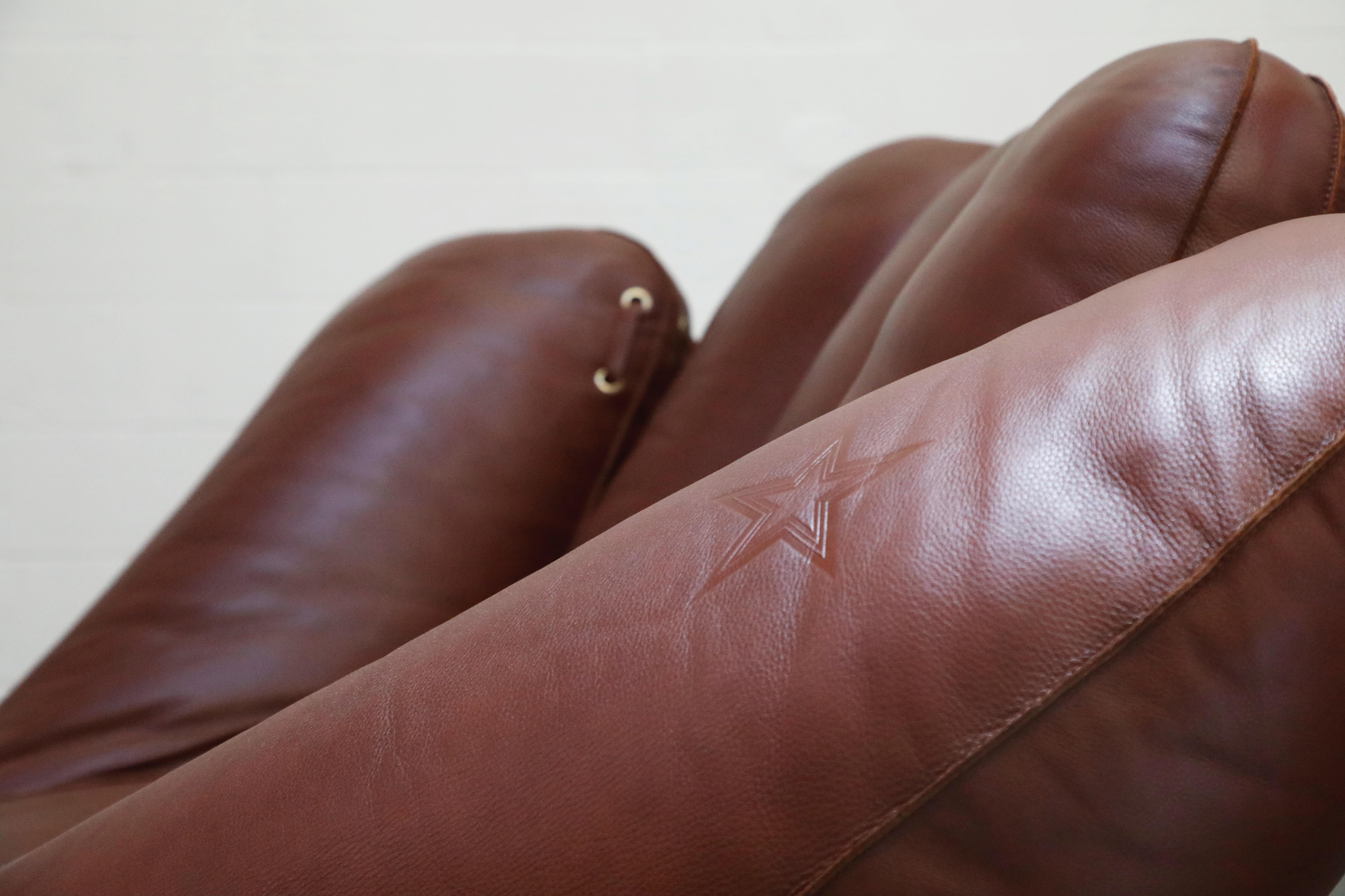 'Joe' Leather Lounge Chairs by De Pas, D’Urbino, Lomazzi for Poltronova, Signed 12