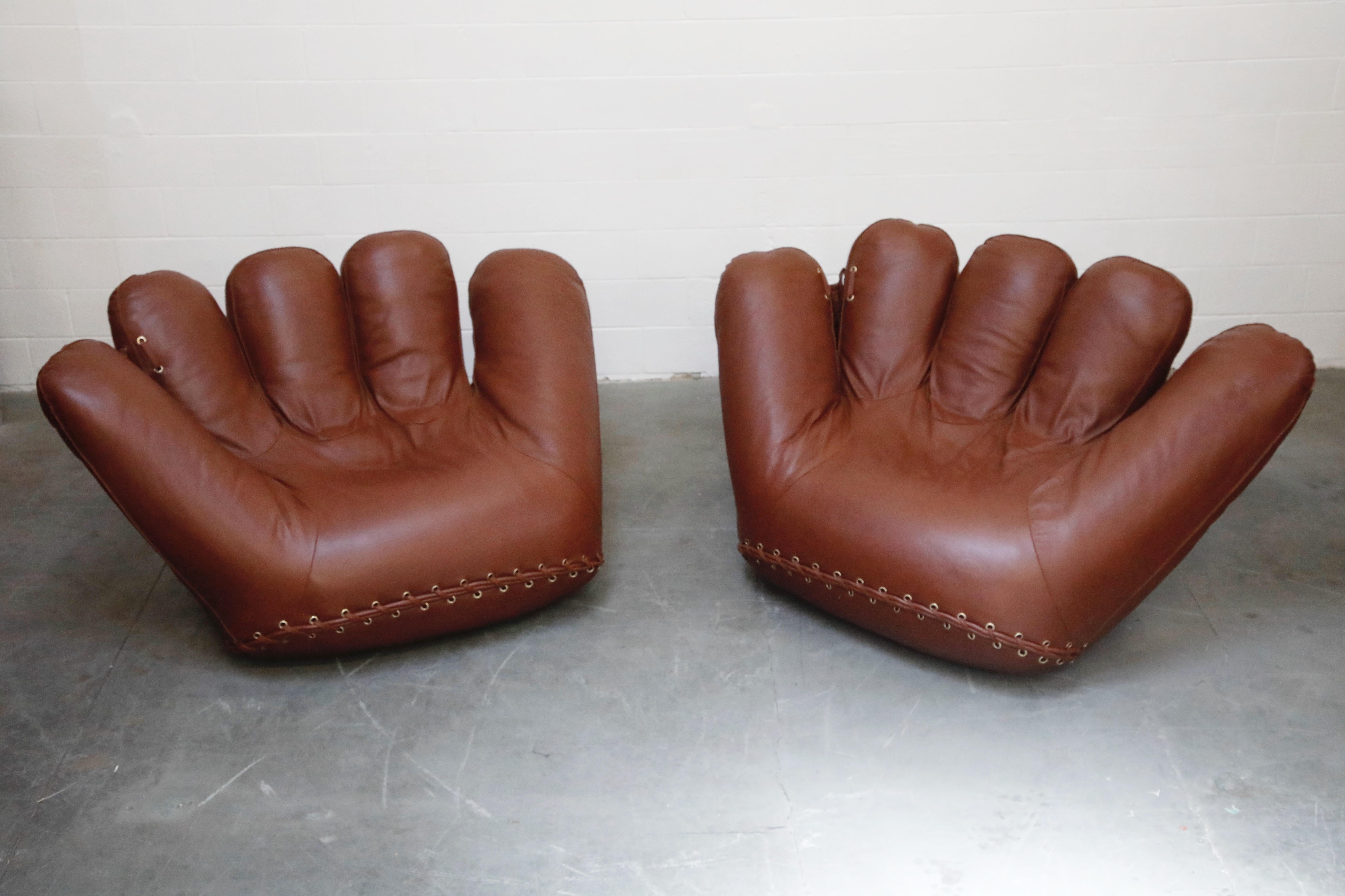 Modern 'Joe' Leather Lounge Chairs by De Pas, D’Urbino, Lomazzi for Poltronova, Signed