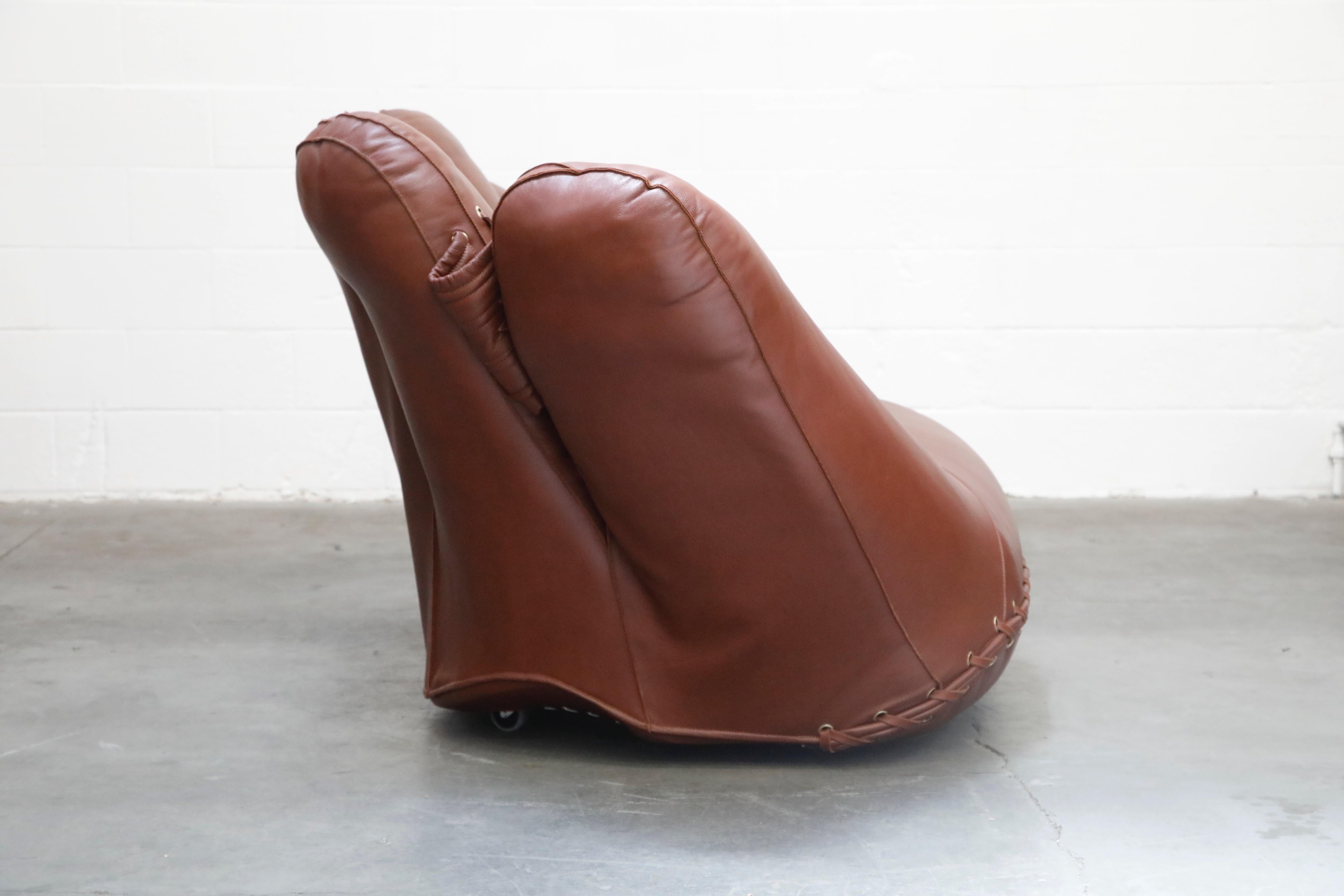 'Joe' Leather Lounge Chairs by De Pas, D’Urbino, Lomazzi for Poltronova, Signed 1