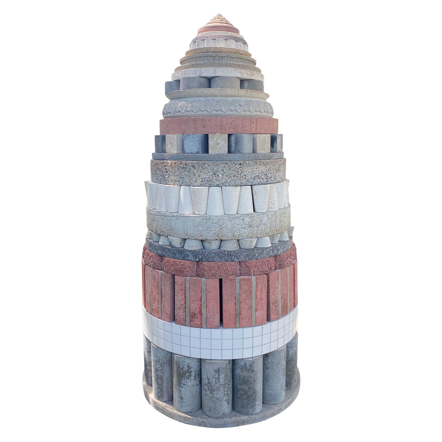 Modern Abstract Stacked Brick, Concrete, and Stone Totem Outdoor Sculpture For Sale 1