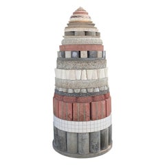 Vintage Modern Abstract Stacked Brick, Concrete, and Stone Totem Outdoor Sculpture