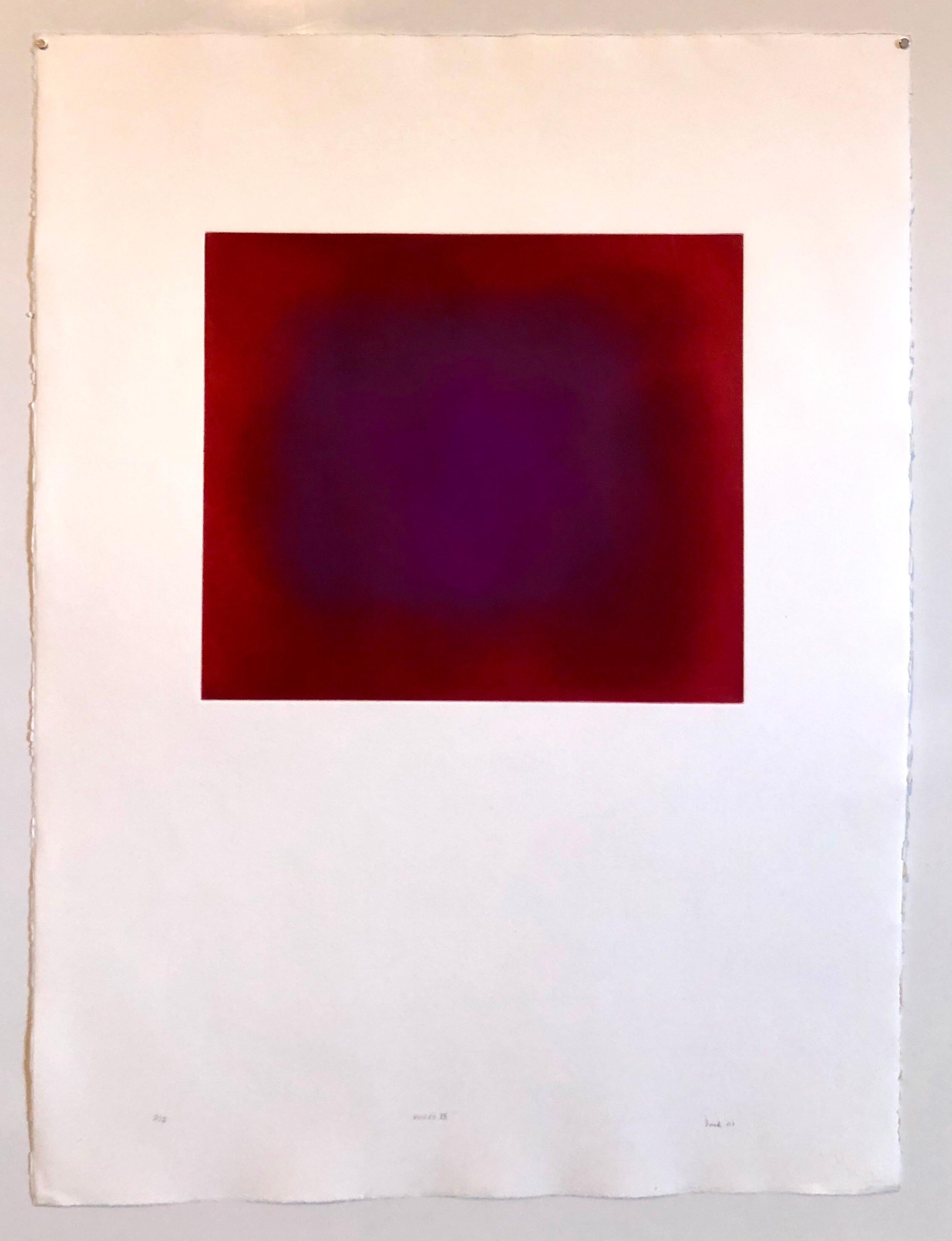 Gravure à l'aquatinte de couleur abstraite rouge pourpre dégradé, Californie minimaliste en vente 6