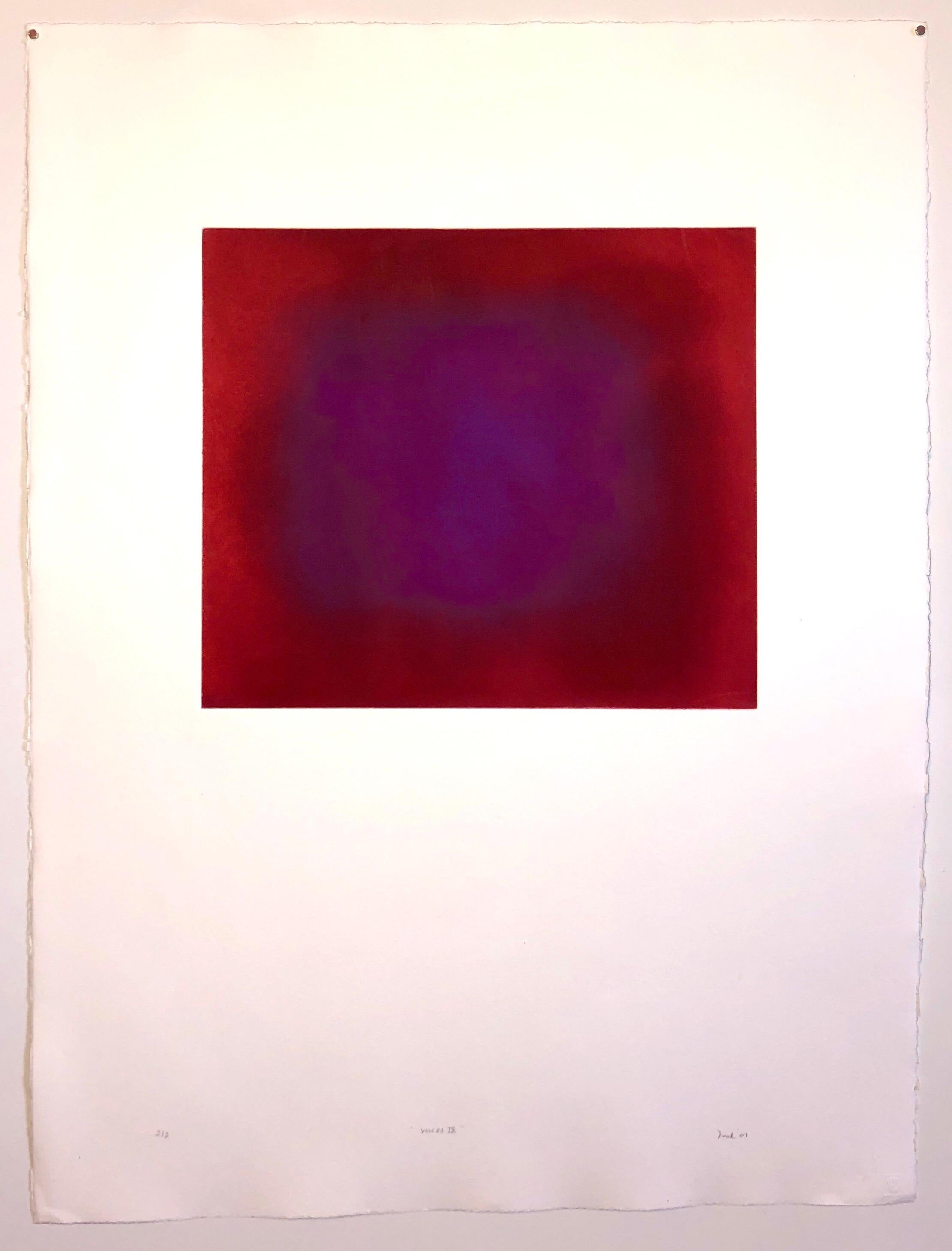Gravure à l'aquatinte de couleur abstraite rouge pourpre dégradé, Californie minimaliste - Minimaliste Print par Joe Novak