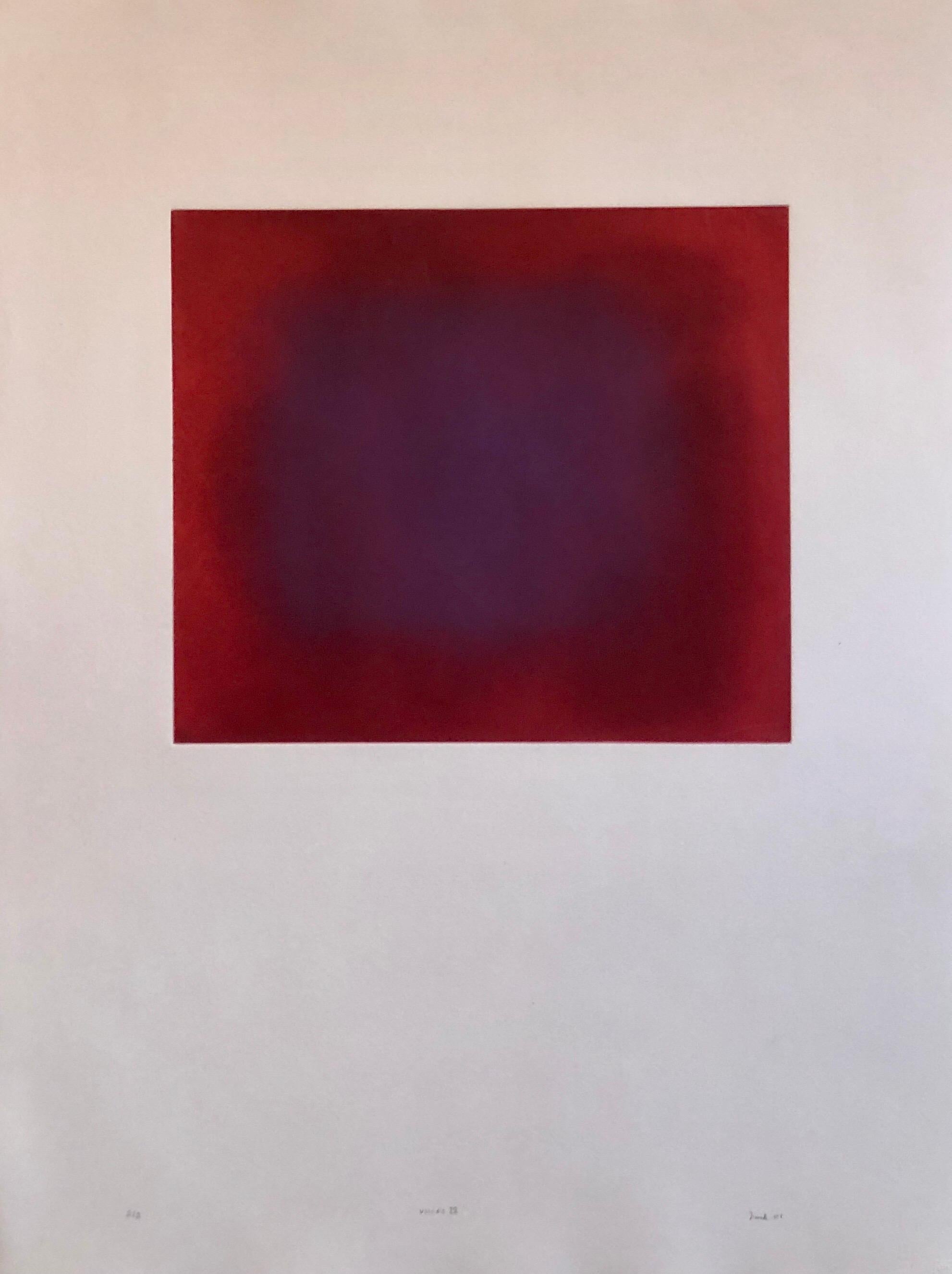 Gravure à l'aquatinte de couleur abstraite rouge pourpre dégradé, Californie minimaliste - Rouge Abstract Print par Joe Novak
