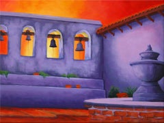 Pintura Expresionista de Arquitectura, "Atardecer en la Misión"