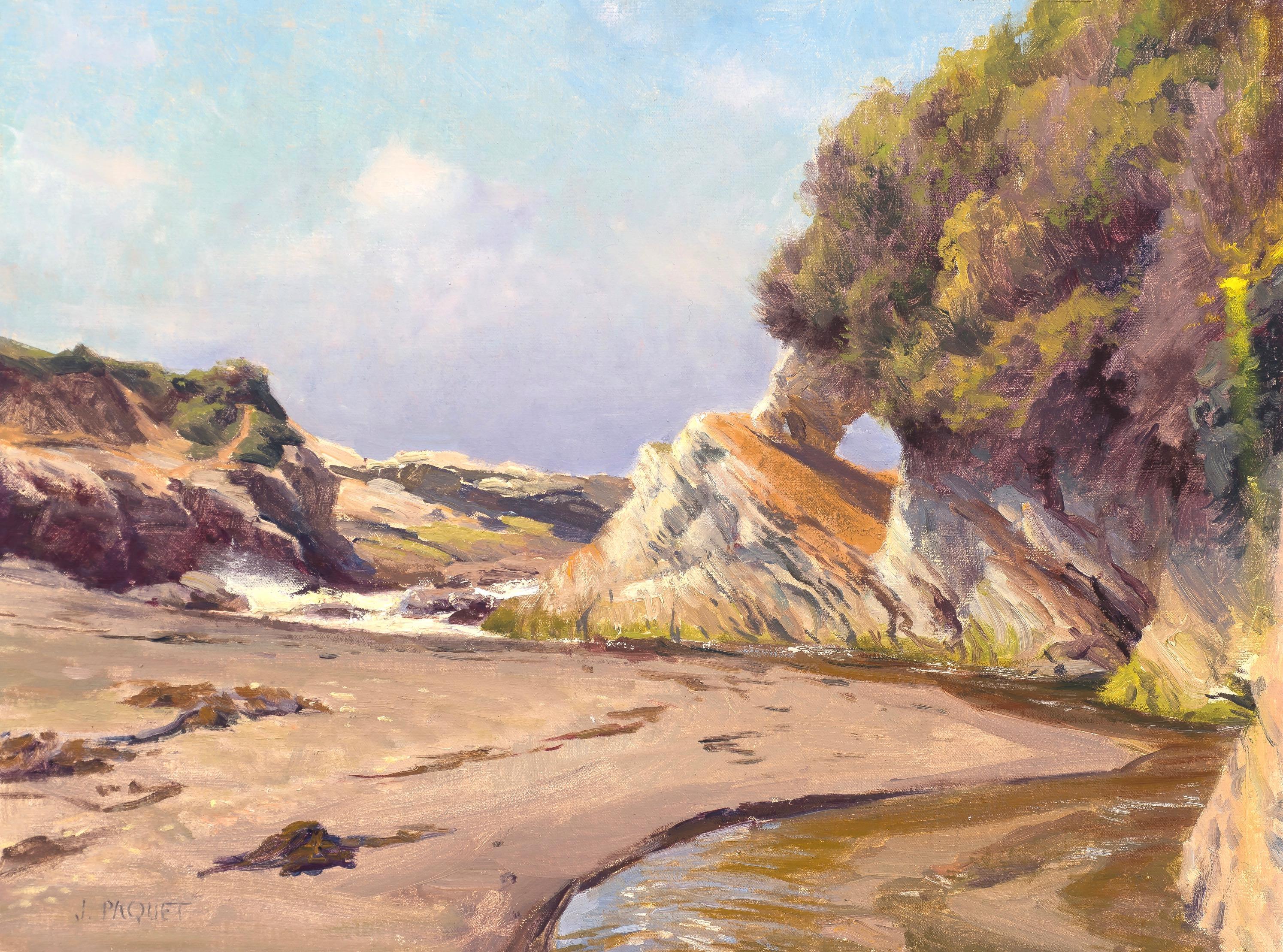 "Marea entrante, Cueva de las Cucharas" paisaje realista contemporáneo en plein air