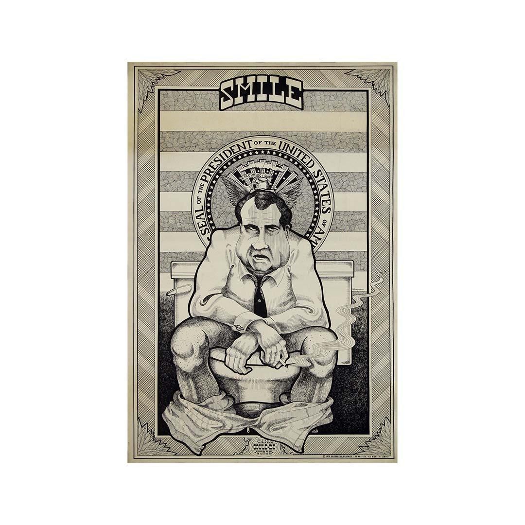 The “Smile, Things Could Be Worse” caricature poster by Joe Petagno - Nixon For Sale 1