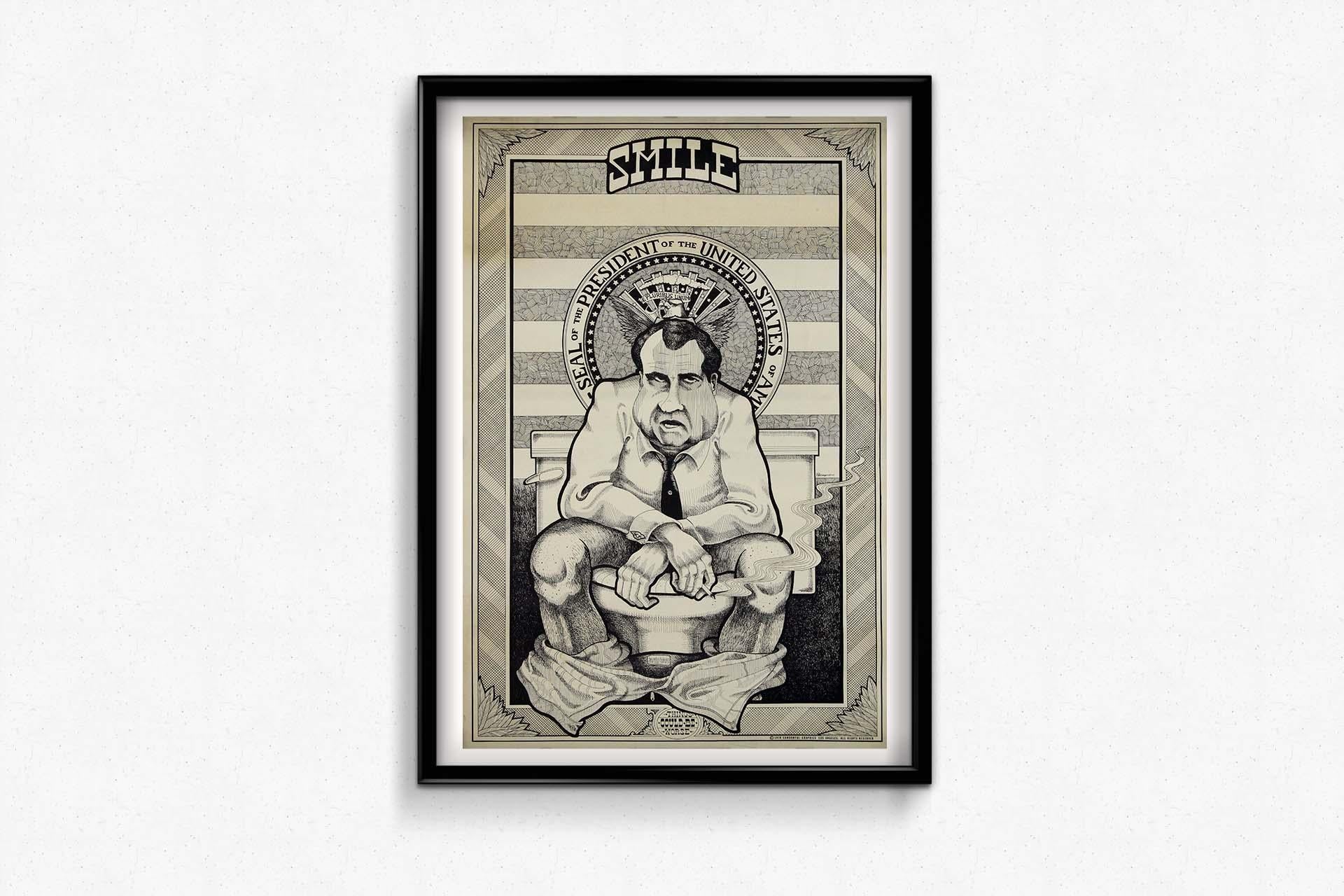 The “Smile, Things Could Be Worse” caricature poster by Joe Petagno - Nixon For Sale 3
