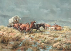 "A Wet Windy Day", Joe Rader Roberts, 30x40, Original Oil on Canvas, Western Art