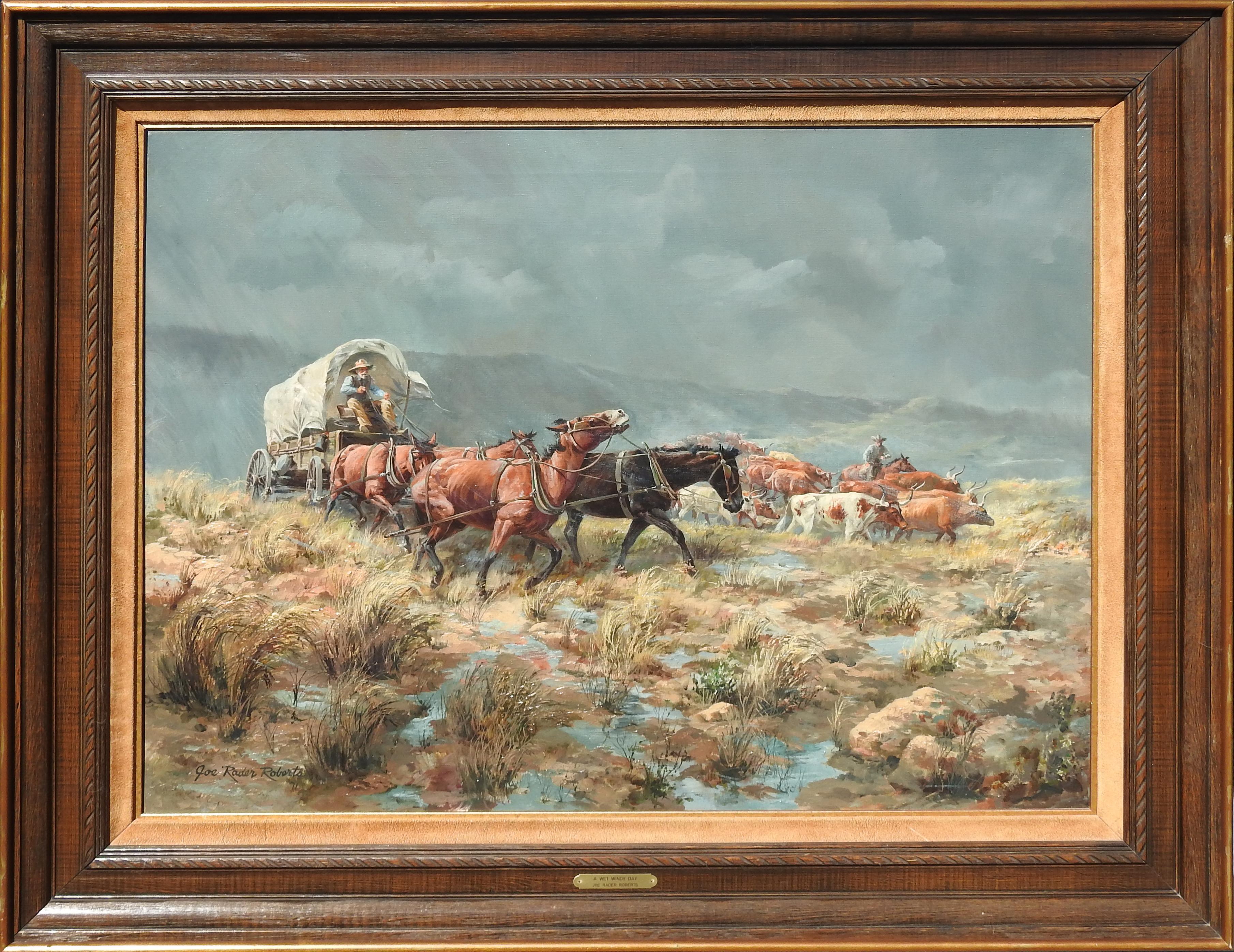 „A Wet Windy Day““, Joe Rader Roberts, 30x40, Original Öl auf Leinwand, Western Art