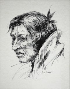 "INDIAN PORTRAIT" NATIVE AMERICAN INK DRAWING JOE RADER ROBERTS