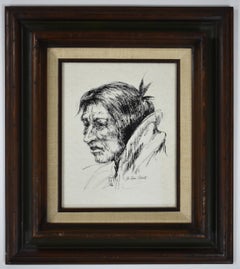 "INDIAN PORTRAIT" NATIVE AMERICAN INK DRAWING JOE RADER ROBERTS