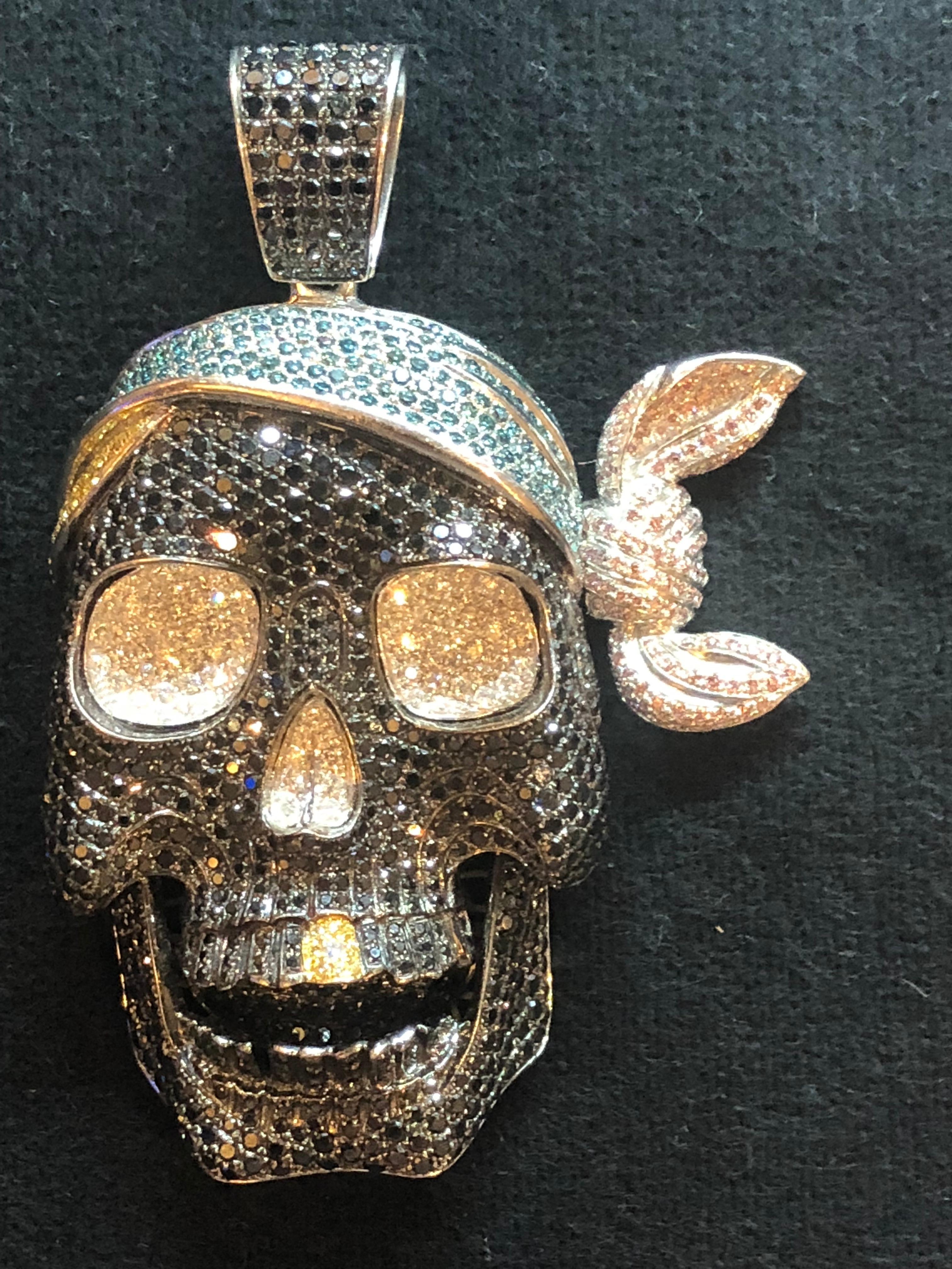 Joe Rodeo Diamond Skull Pendant In Excellent Condition In Fort Lauderdale, FL